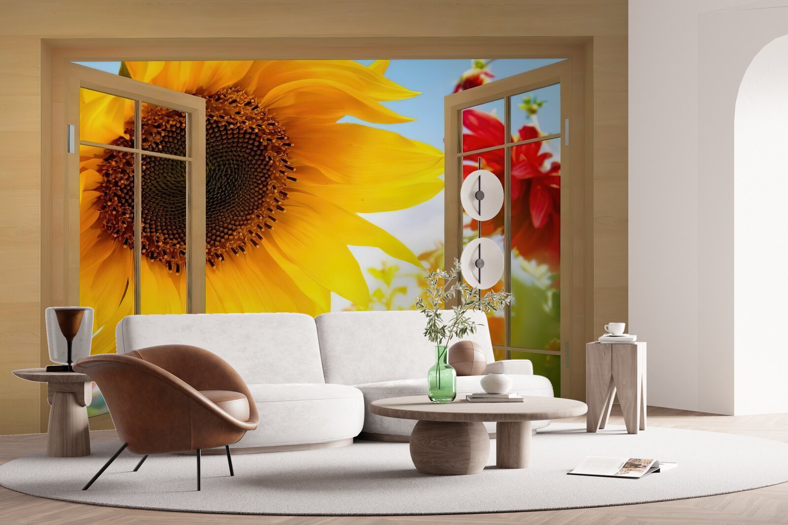 Papier peint de grandes fleurs regardent par la fenêtre