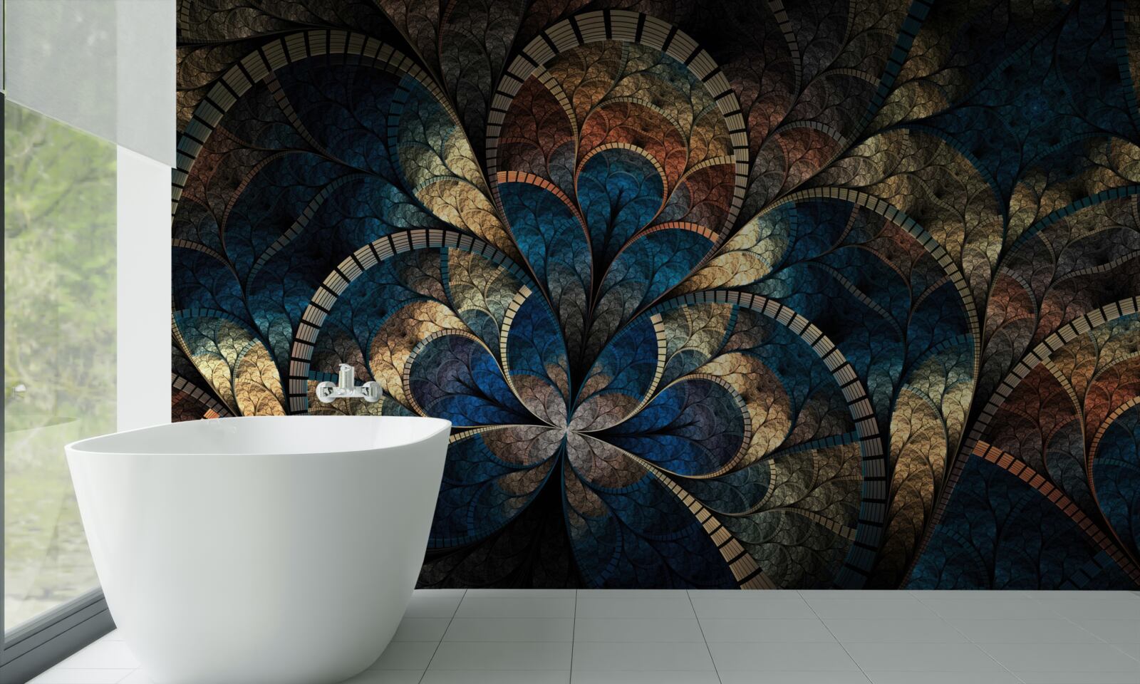 Papier peint figures bleu foncé et or