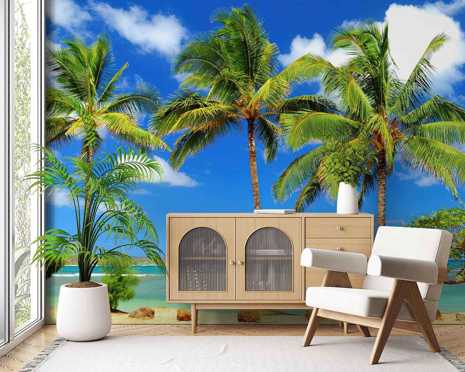 Papier peint palmiers sur une côte sablonneuse
