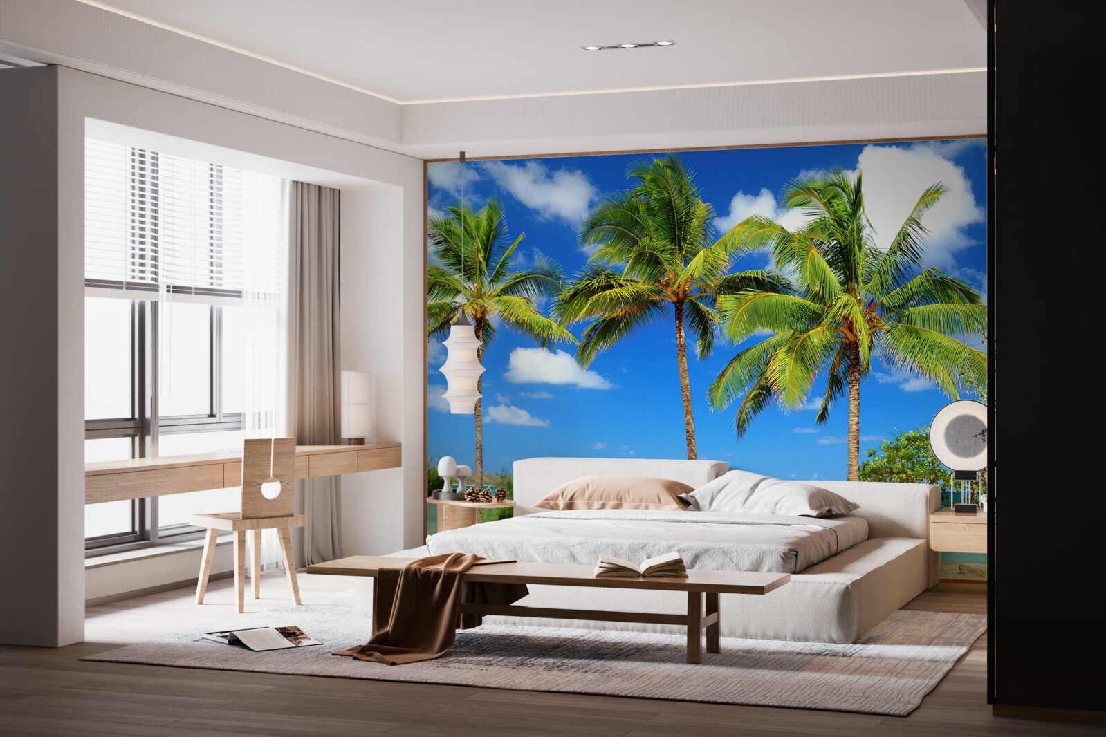 Papier peint palmiers sur une côte sablonneuse