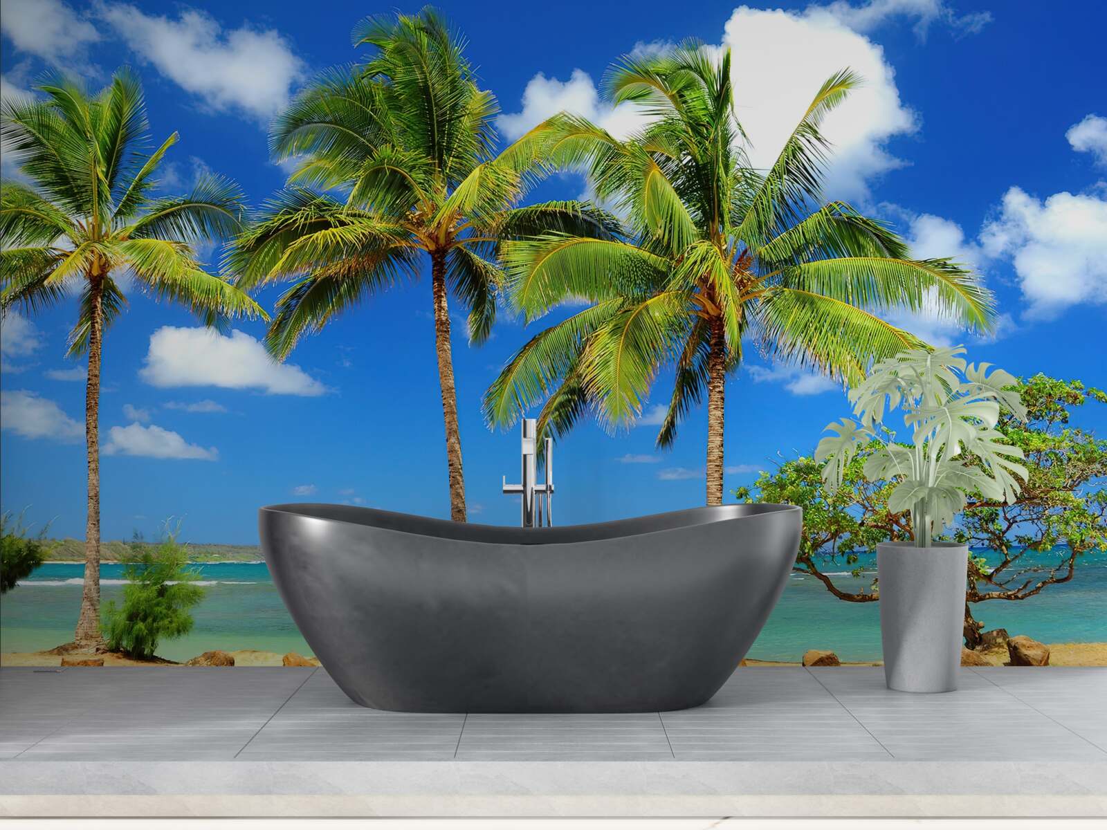 Papier peint palmiers sur une côte sablonneuse