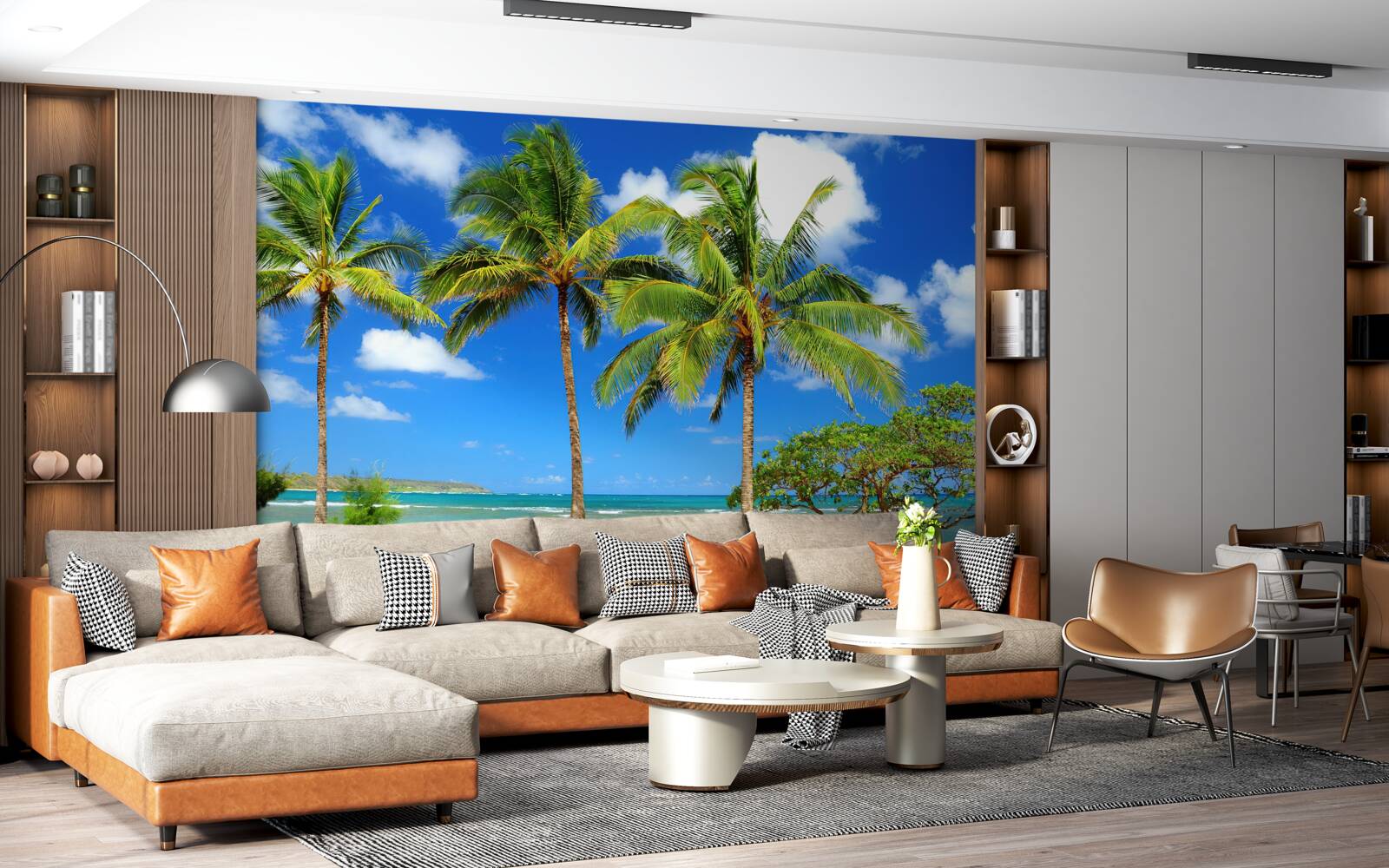 Papier peint palmiers sur une côte sablonneuse