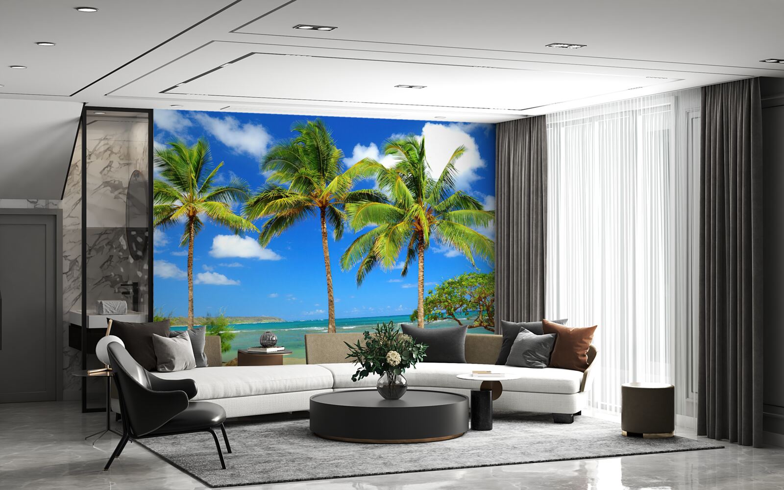 Papier peint palmiers sur une côte sablonneuse