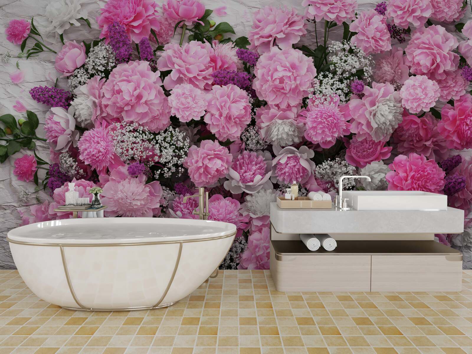 Papier peint un grand nombre de pivoines roses