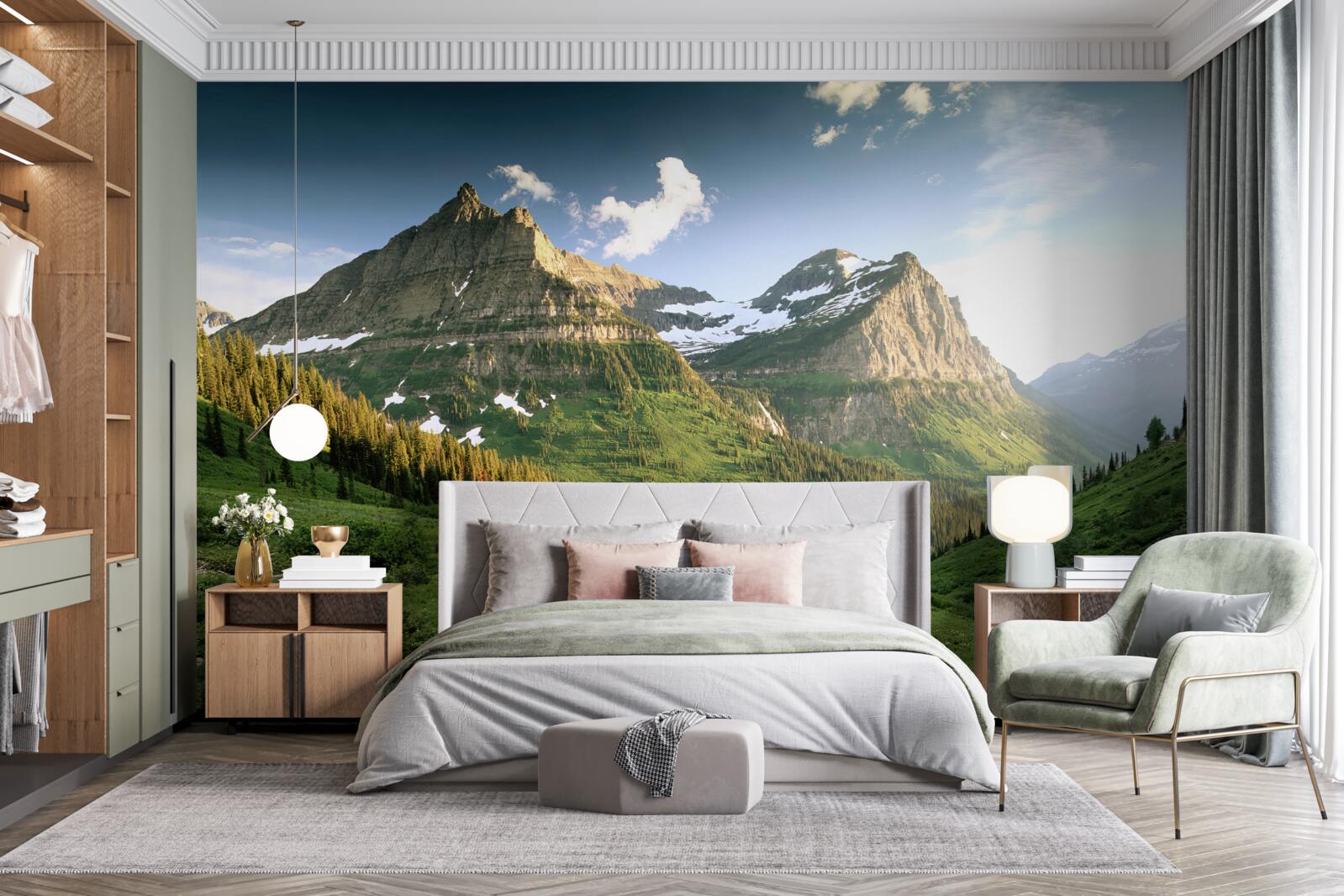 Papier peint vue de la pelouse sur les montagnes majestueuses