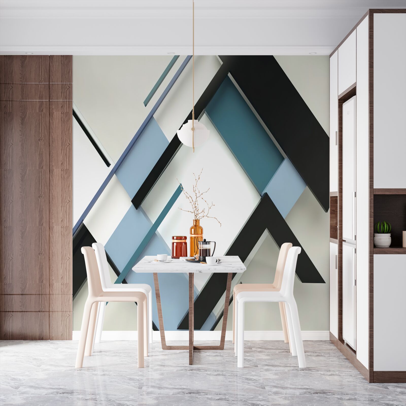 Papier peint lignes bleues et noires