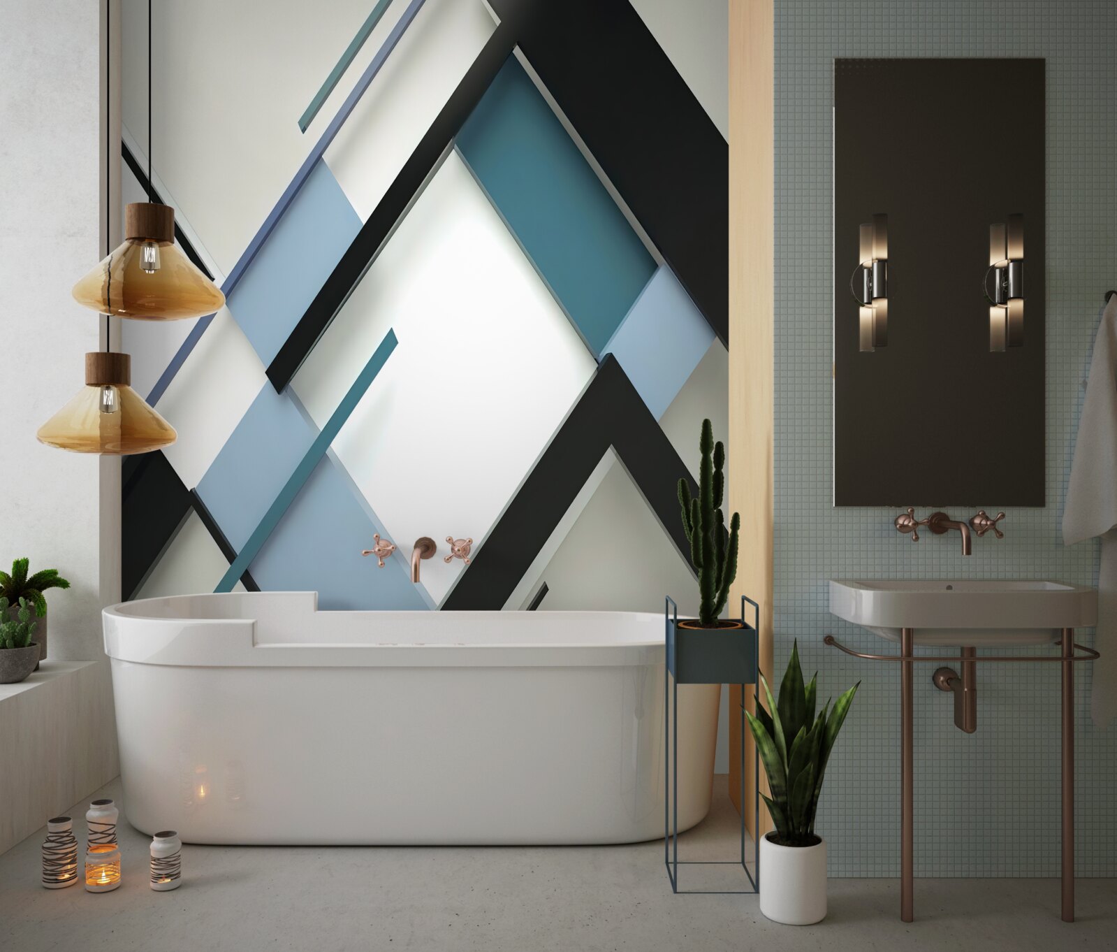 Papier peint lignes bleues et noires