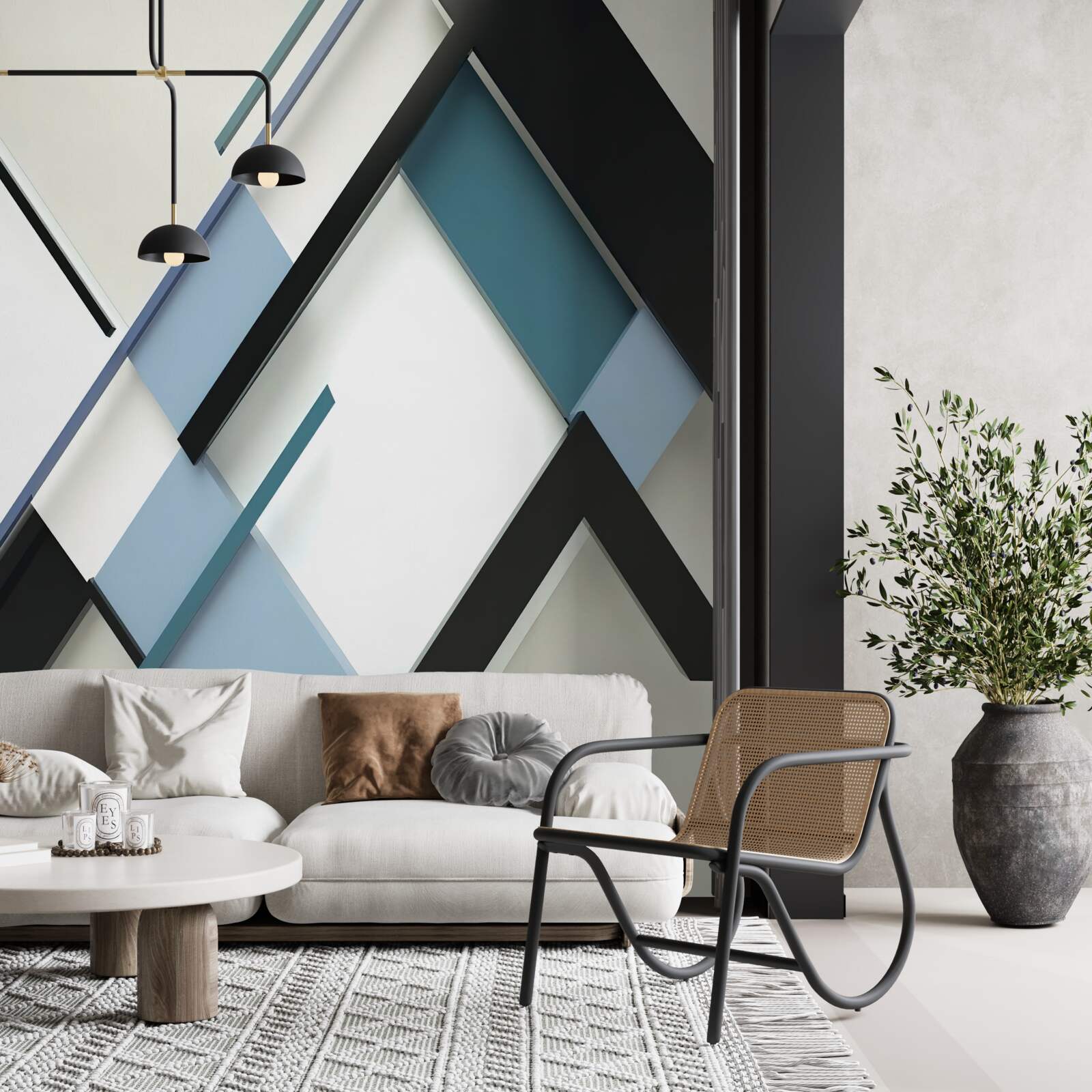 Papier peint lignes bleues et noires