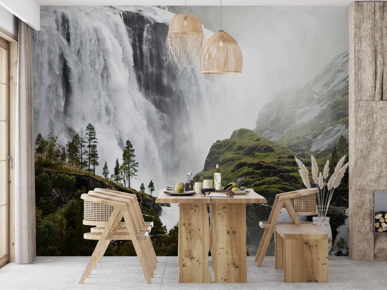 Papier peint majestueuse chute d'eau en cascade