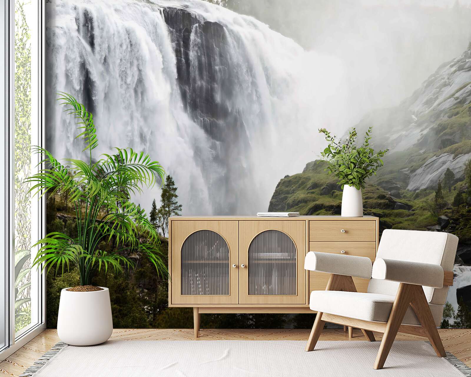 Papier peint majestueuse chute d'eau en cascade