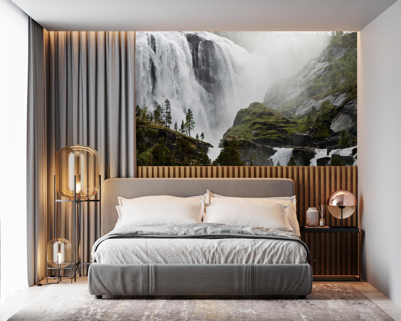 Papier peint majestueuse chute d'eau en cascade