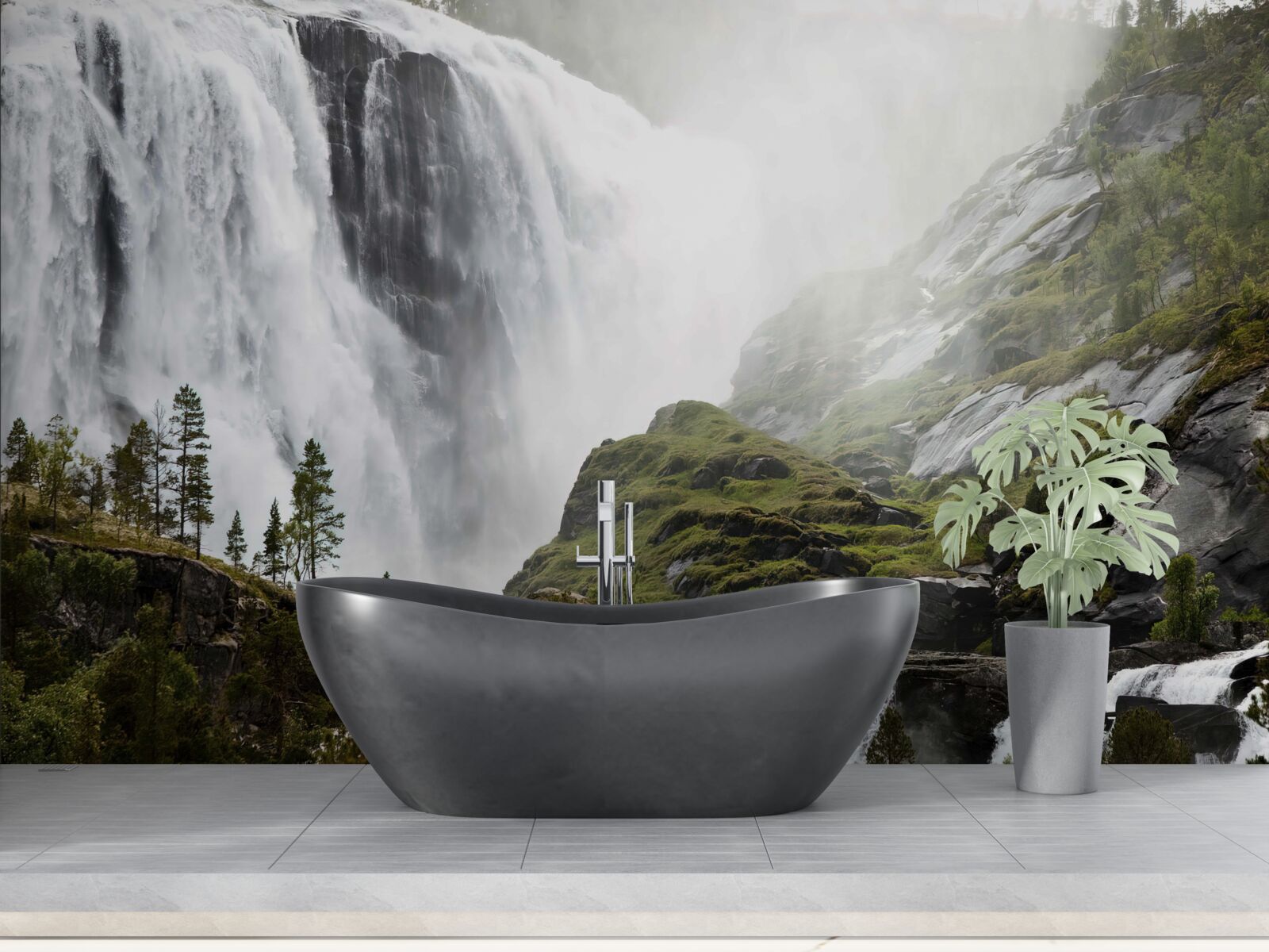 Papier peint majestueuse chute d'eau en cascade