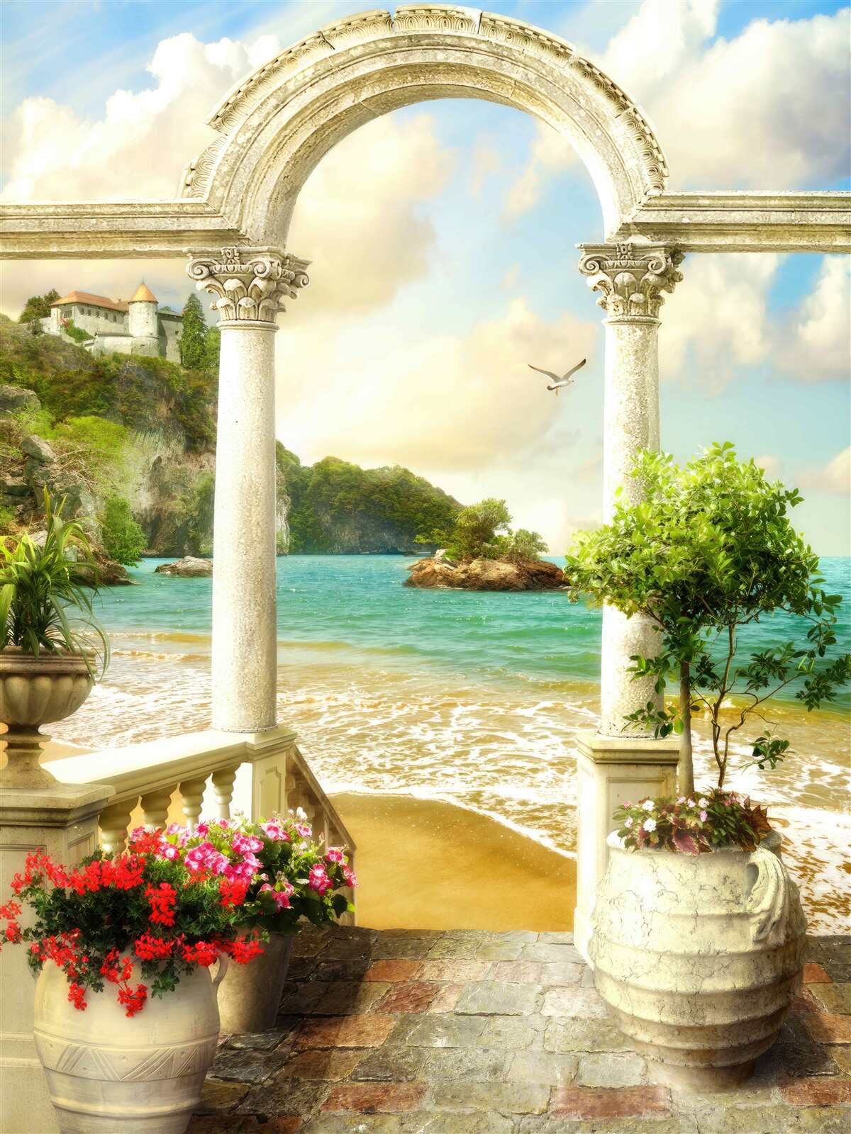 Papier peint pilier sur un rivage sablonneux