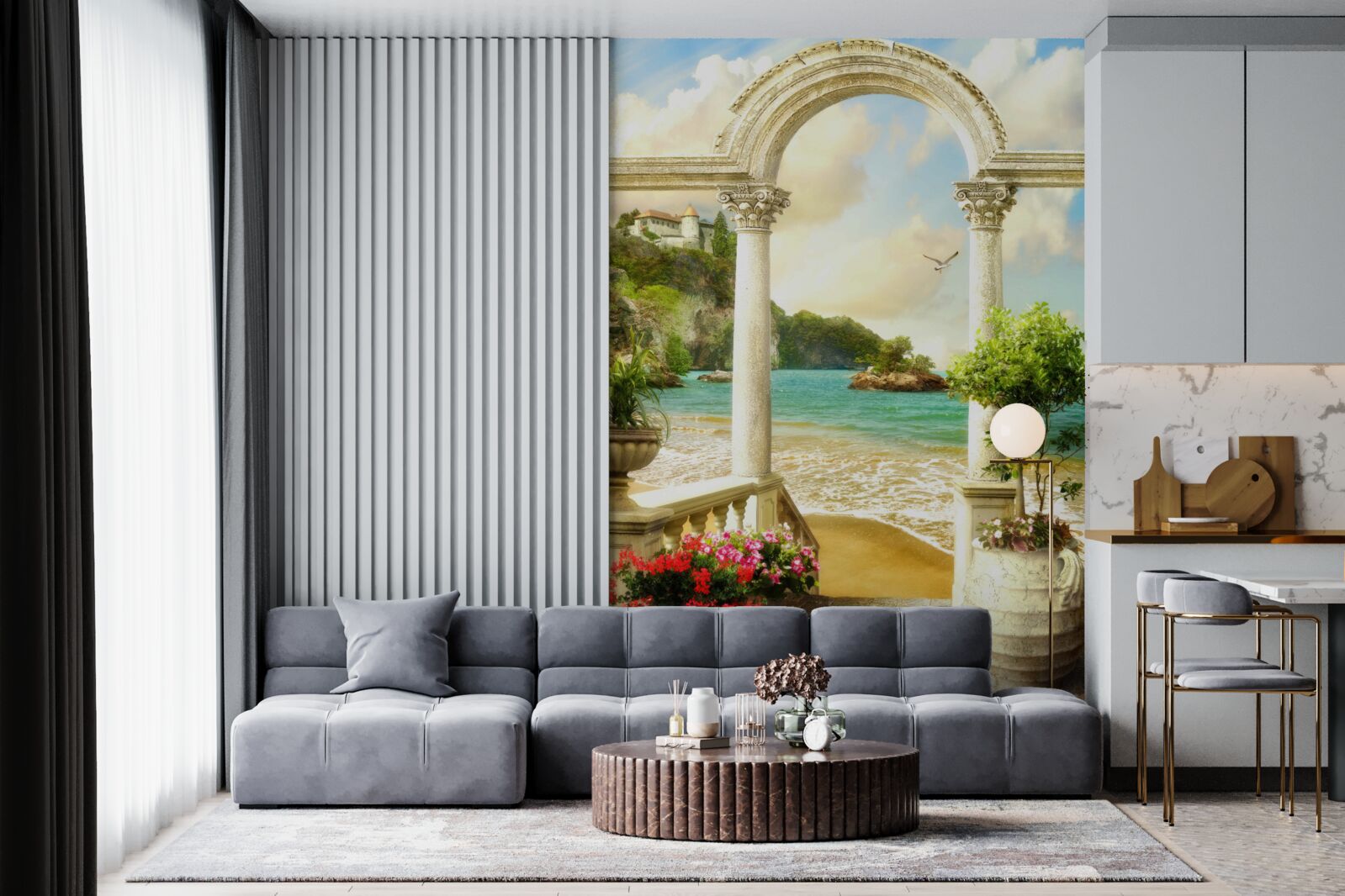 Papier peint pilier sur un rivage sablonneux