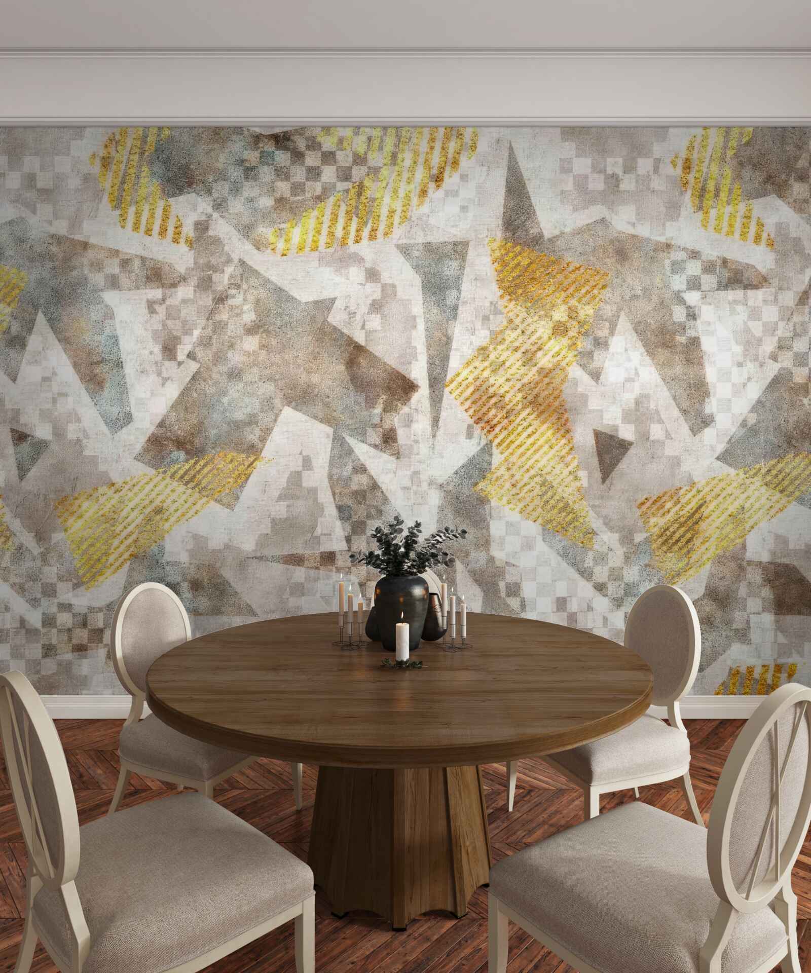 Papier peint des figures aux formes et couleurs abstraites