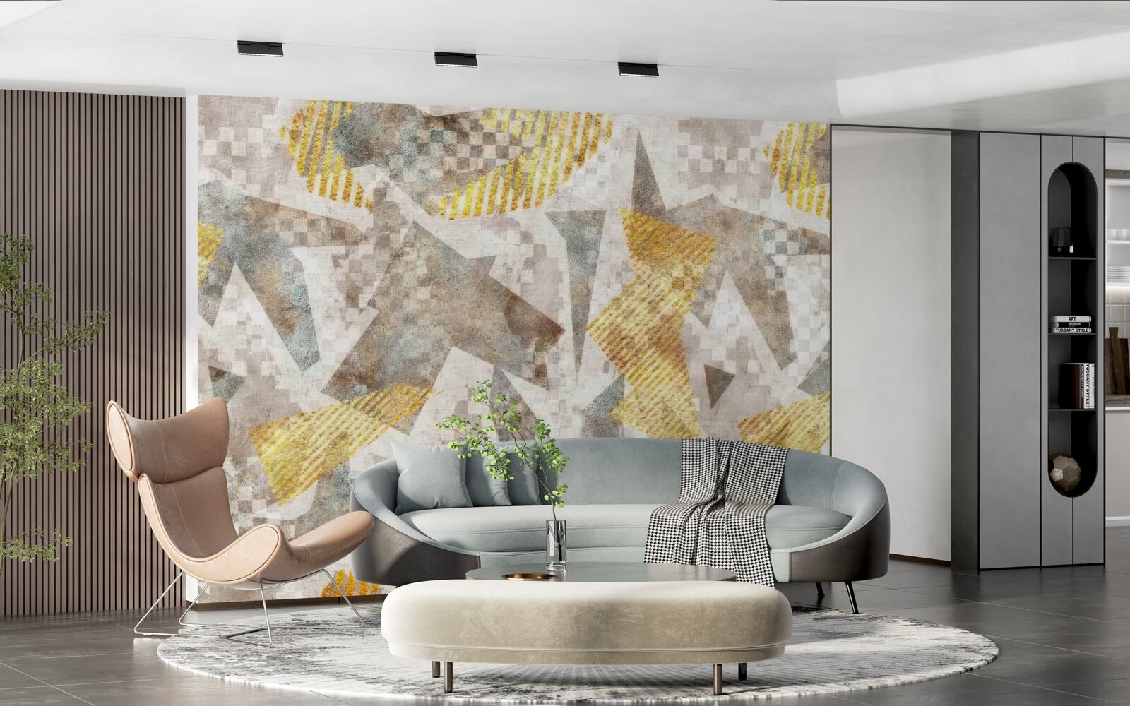 Papier peint des figures aux formes et couleurs abstraites