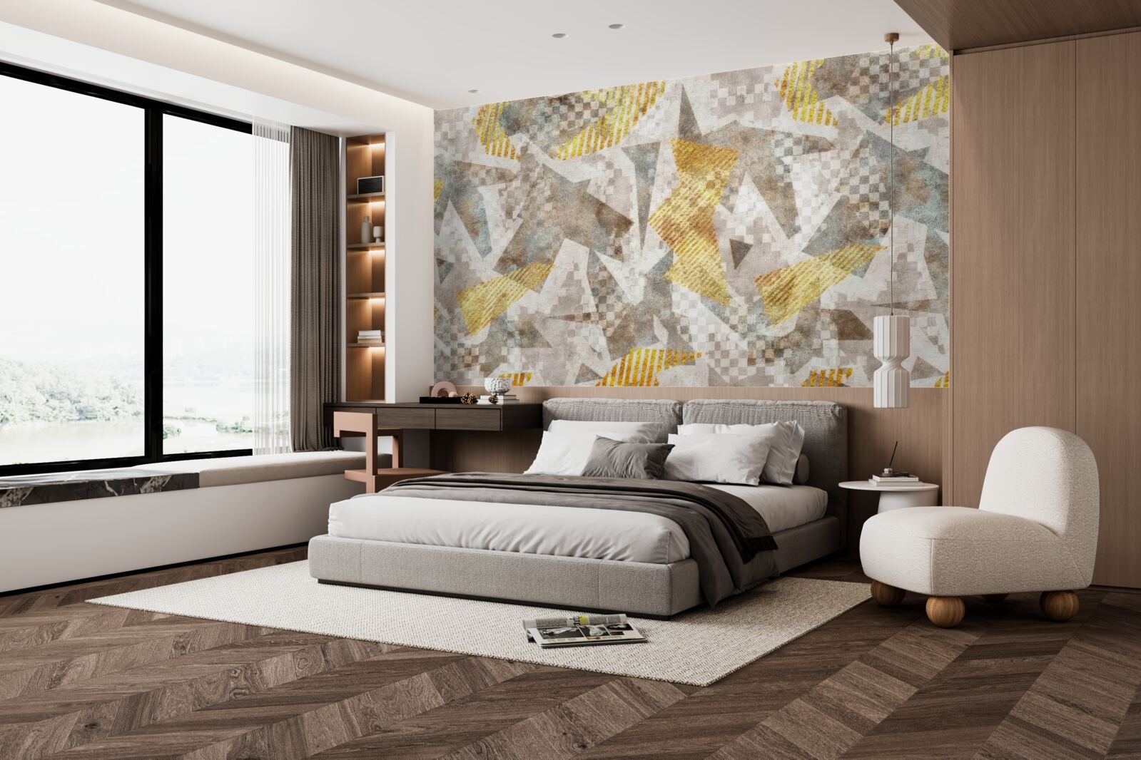 Papier peint des figures aux formes et couleurs abstraites