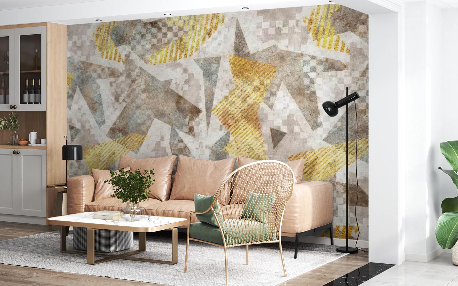 Papier peint des figures aux formes et couleurs abstraites