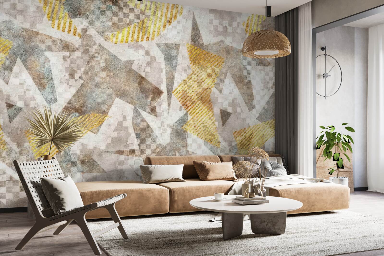 Papier peint des figures aux formes et couleurs abstraites