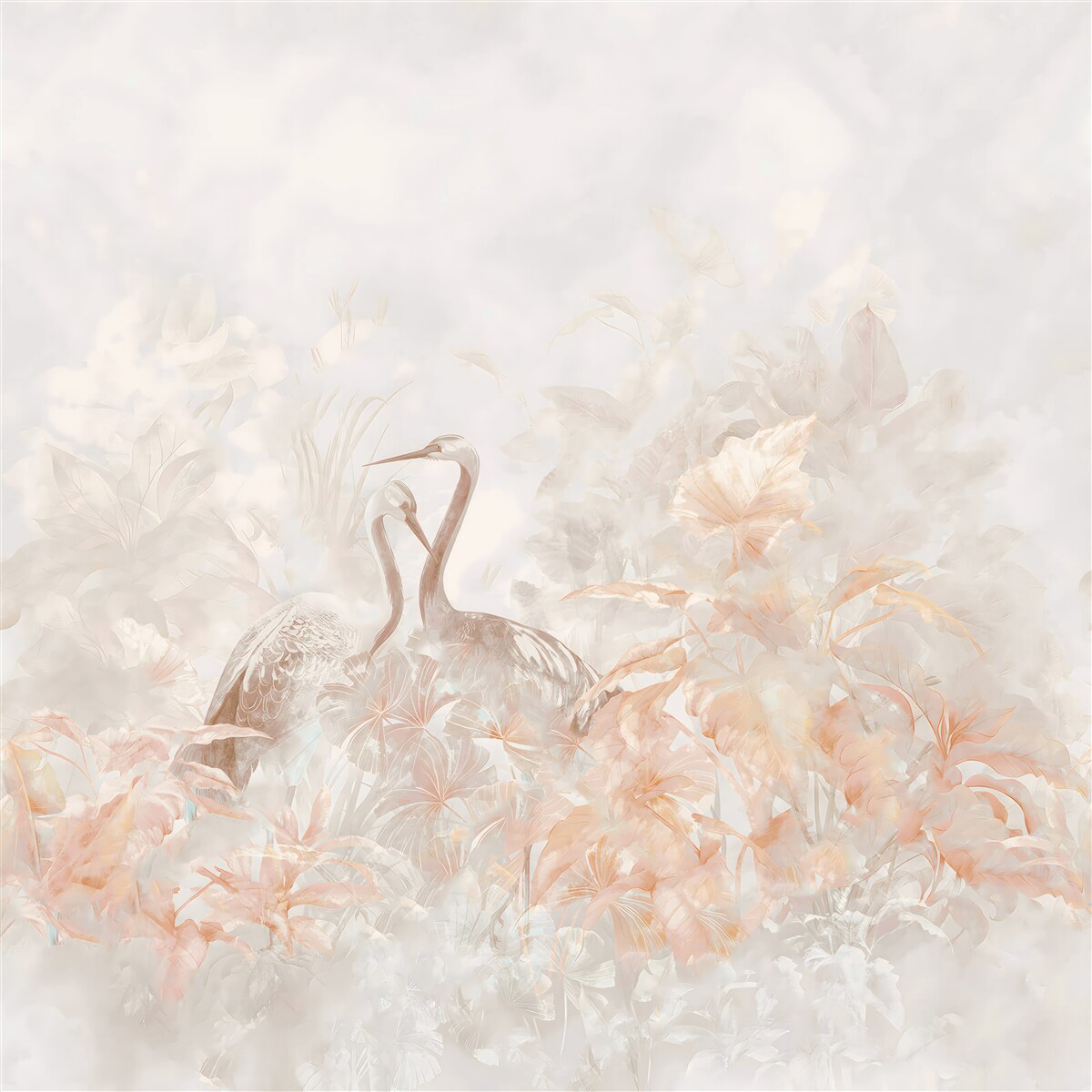 Papier peint deux oiseaux dans la verdure