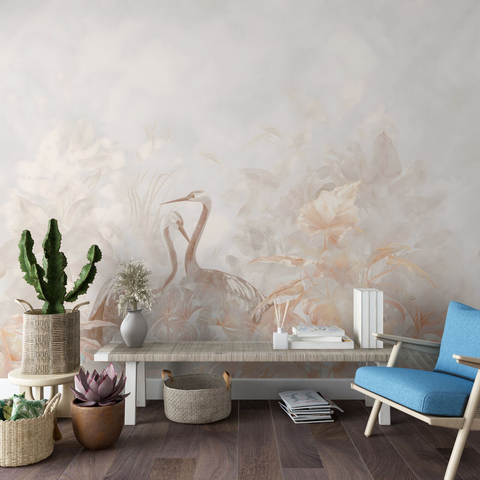 Papier peint deux oiseaux dans la verdure