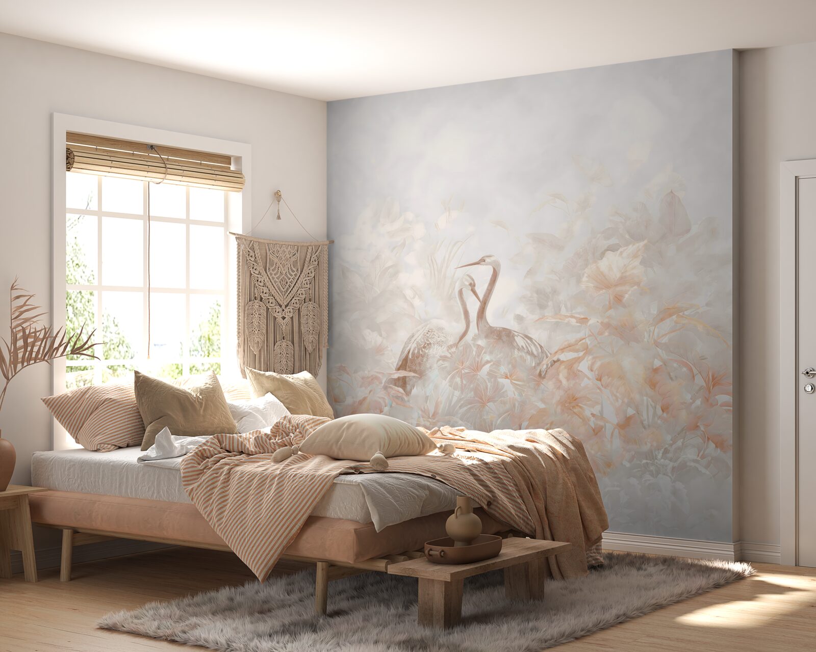 Papier peint deux oiseaux dans la verdure