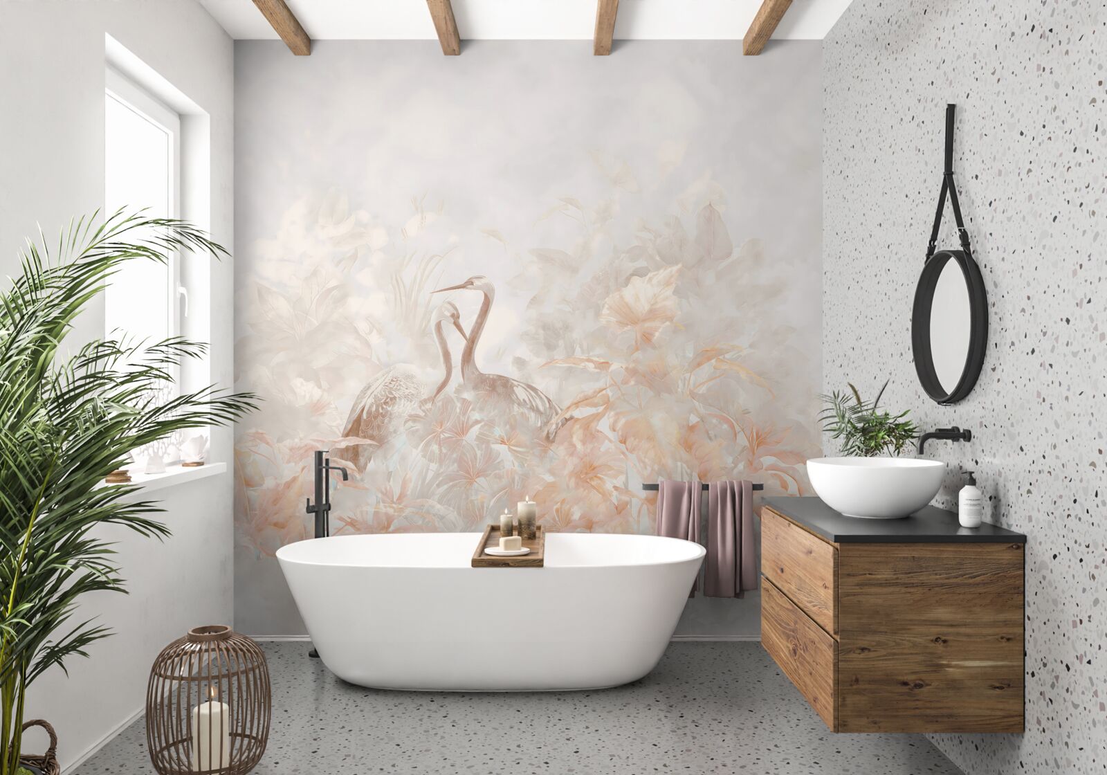 Papier peint deux oiseaux dans la verdure