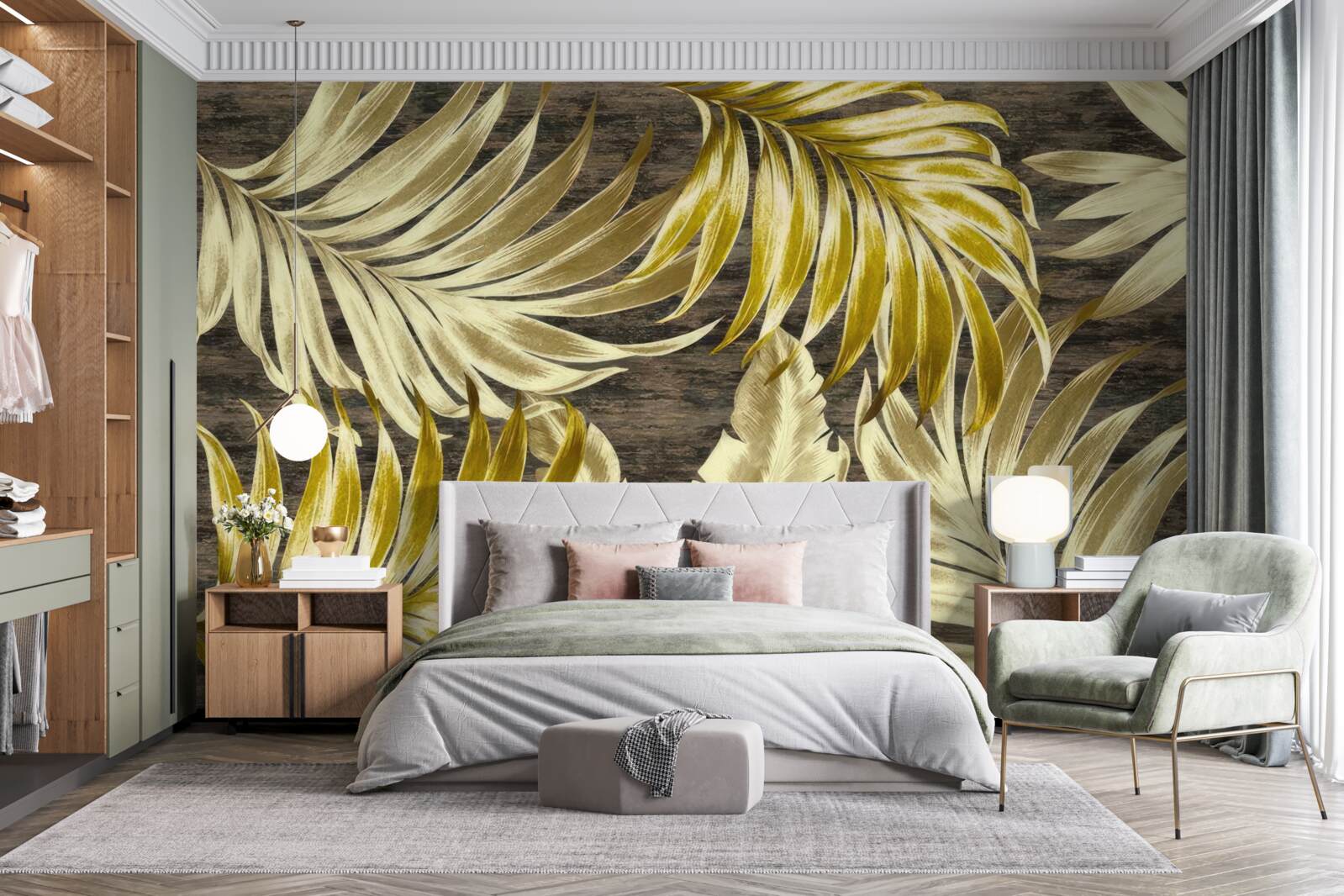 Papier peint grande feuille d'or