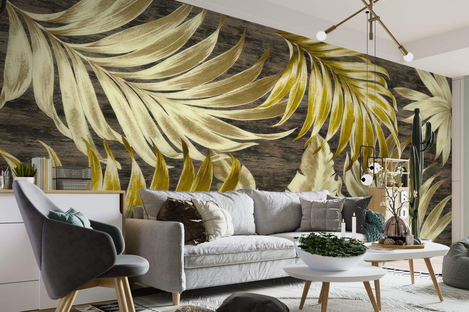 Papier peint grande feuille d'or