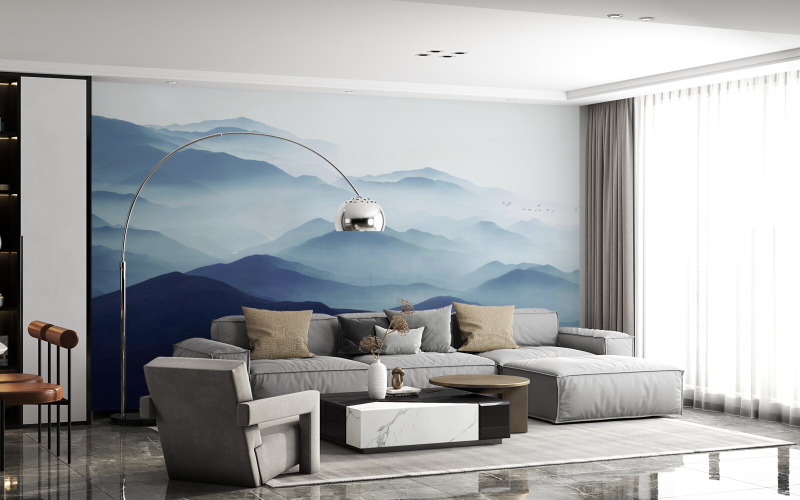 Papier peint collines enveloppées d'un épais brouillard