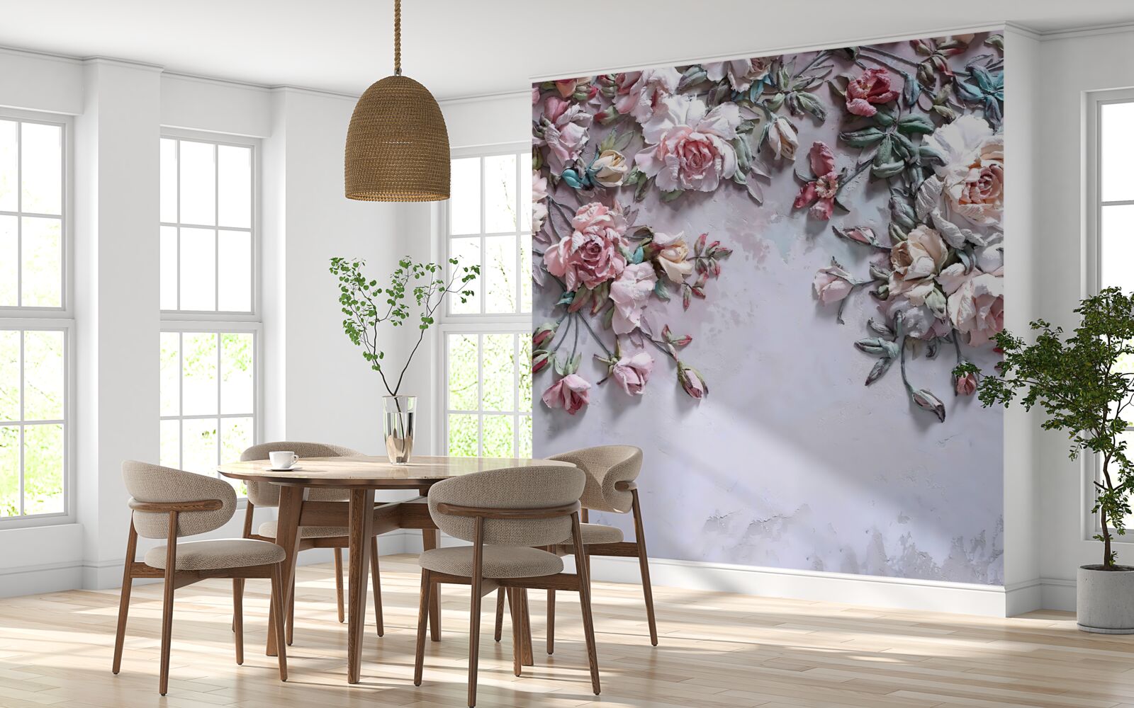 Papier peint roses sur les branches