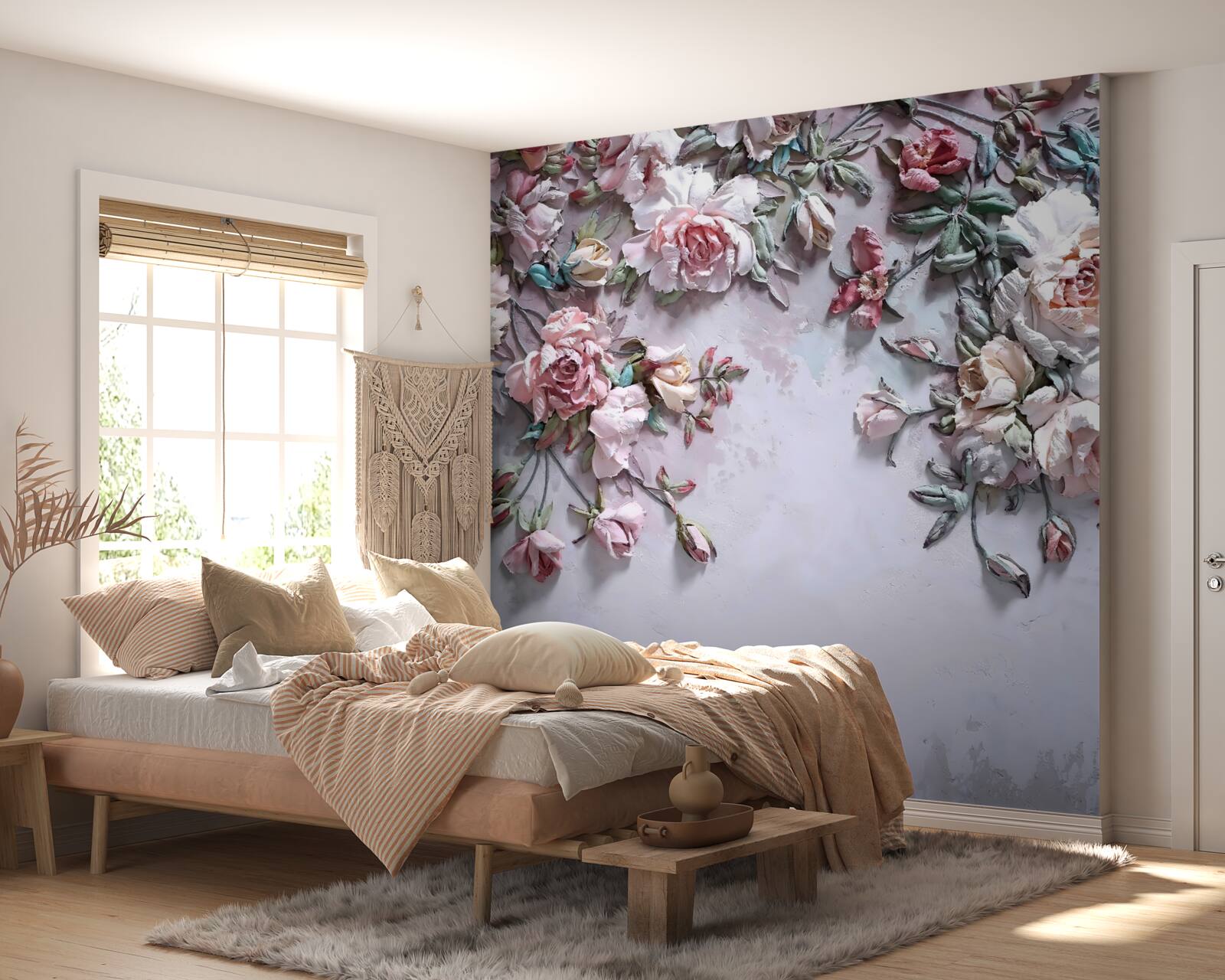 Papier peint roses sur les branches