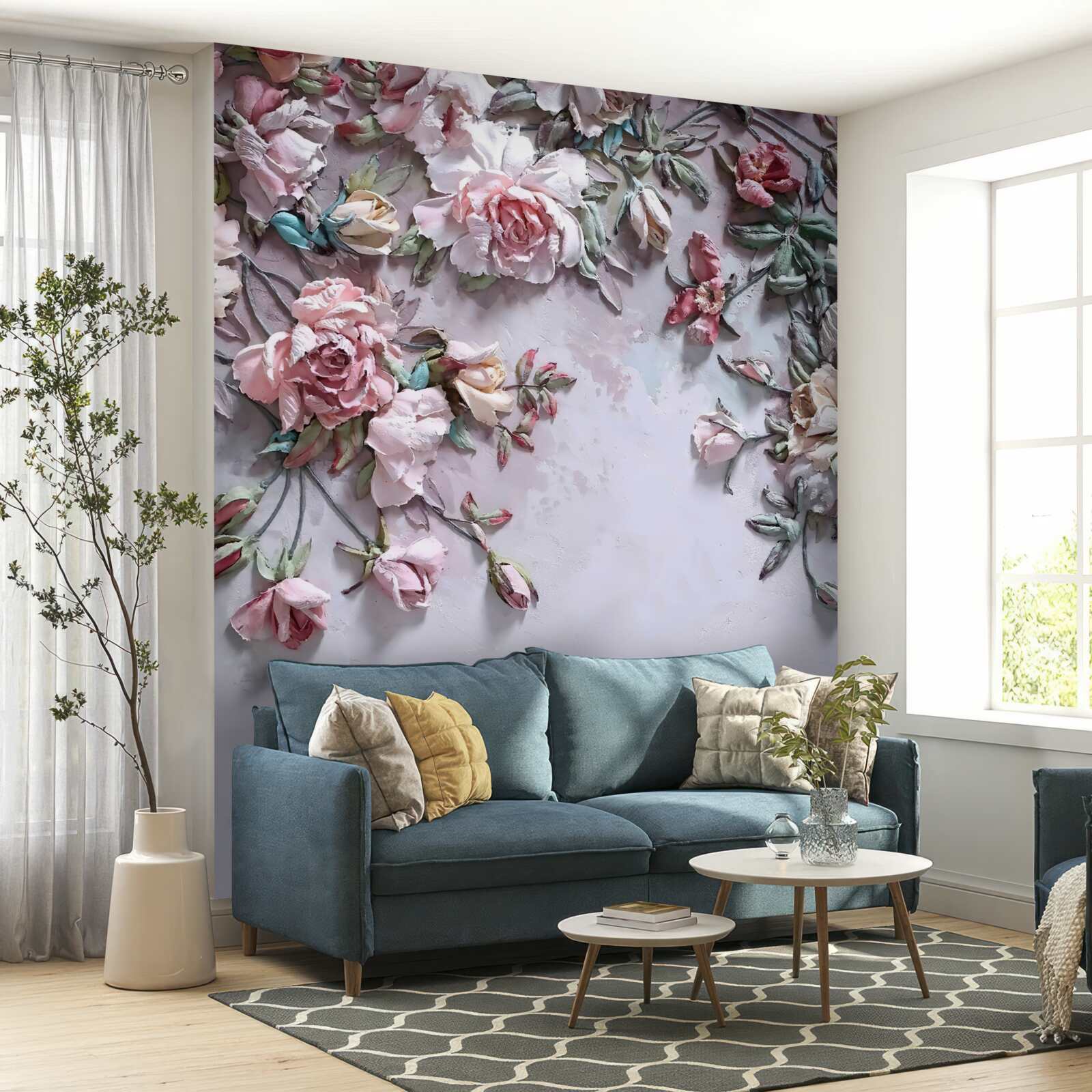 Papier peint roses sur les branches