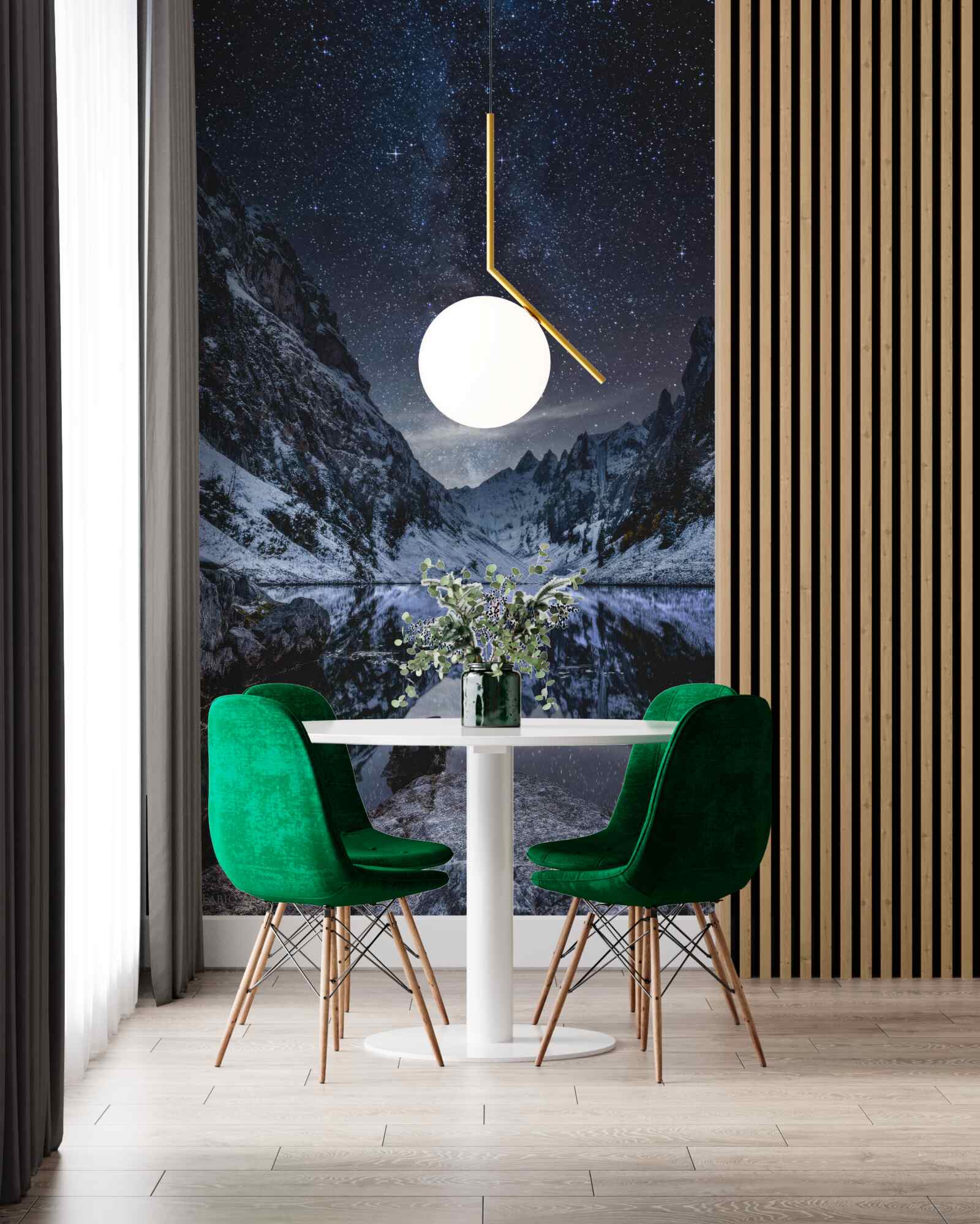 Papier peint ciel étoilé au-dessus des montagnes et de la rivière