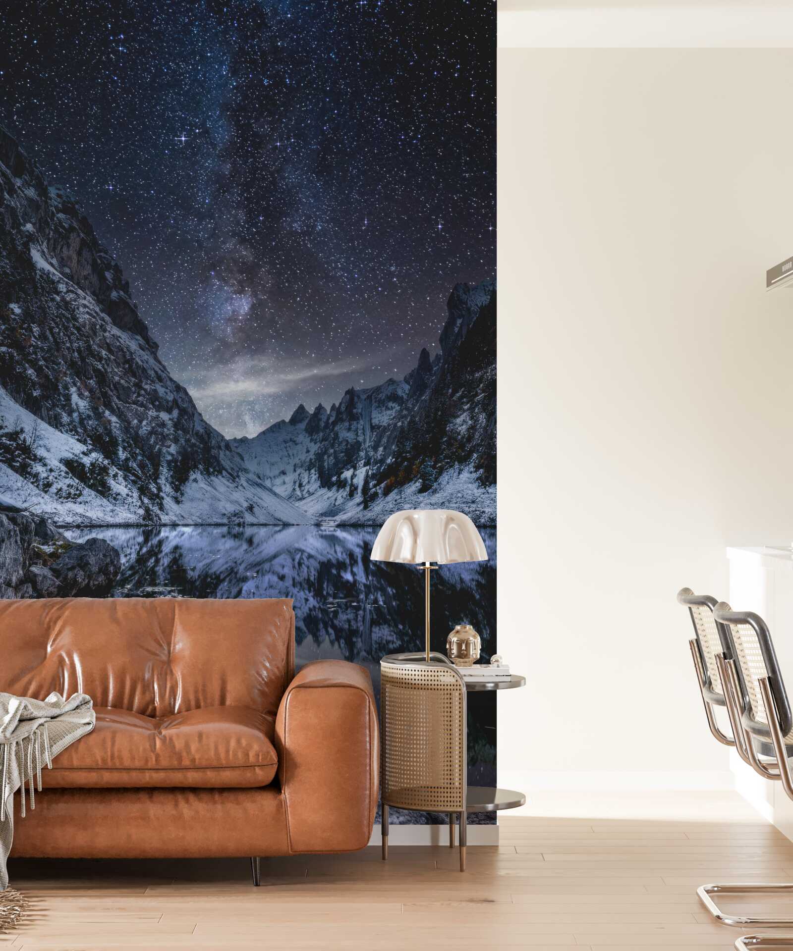 Papier peint ciel étoilé au-dessus des montagnes et de la rivière