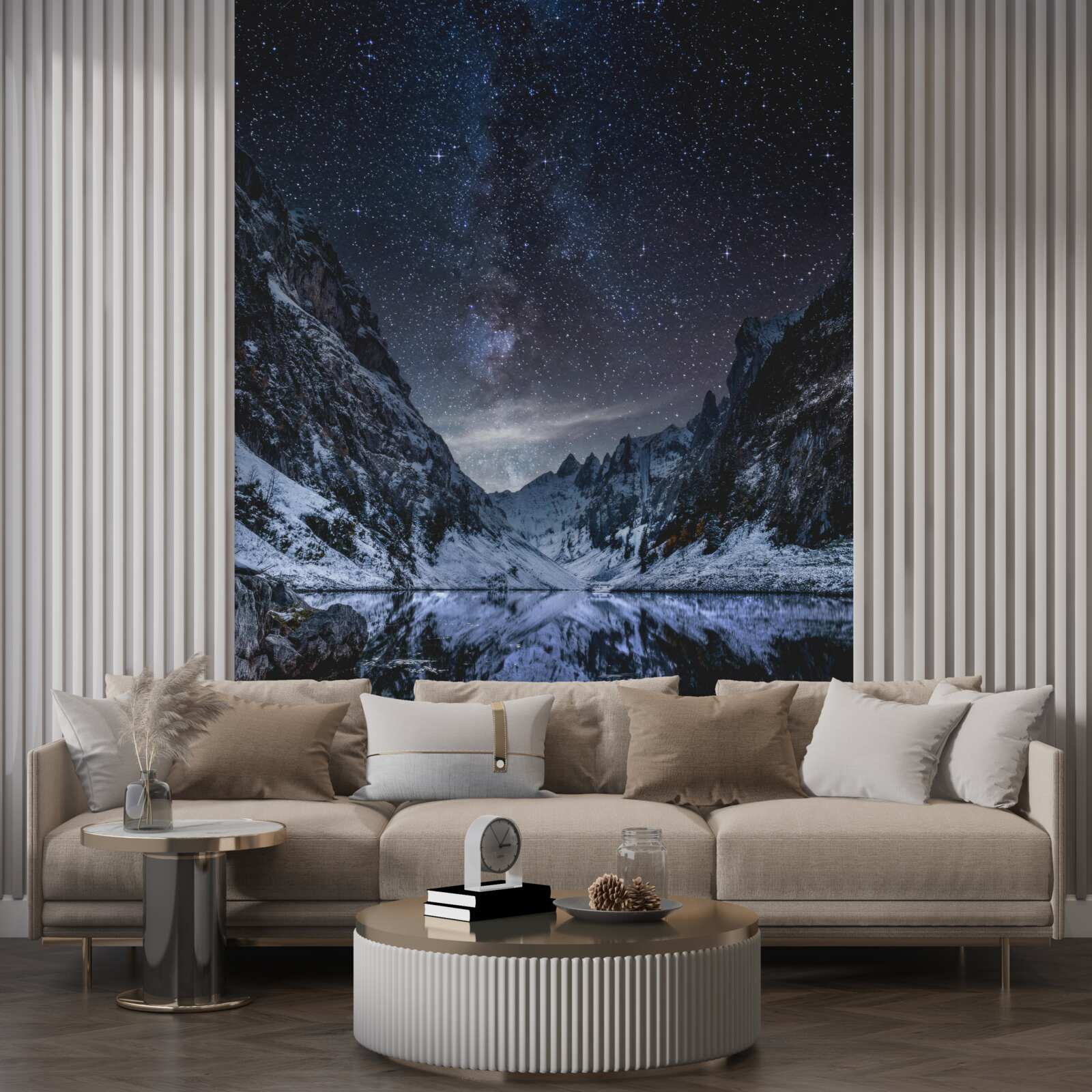 Papier peint ciel étoilé au-dessus des montagnes et de la rivière