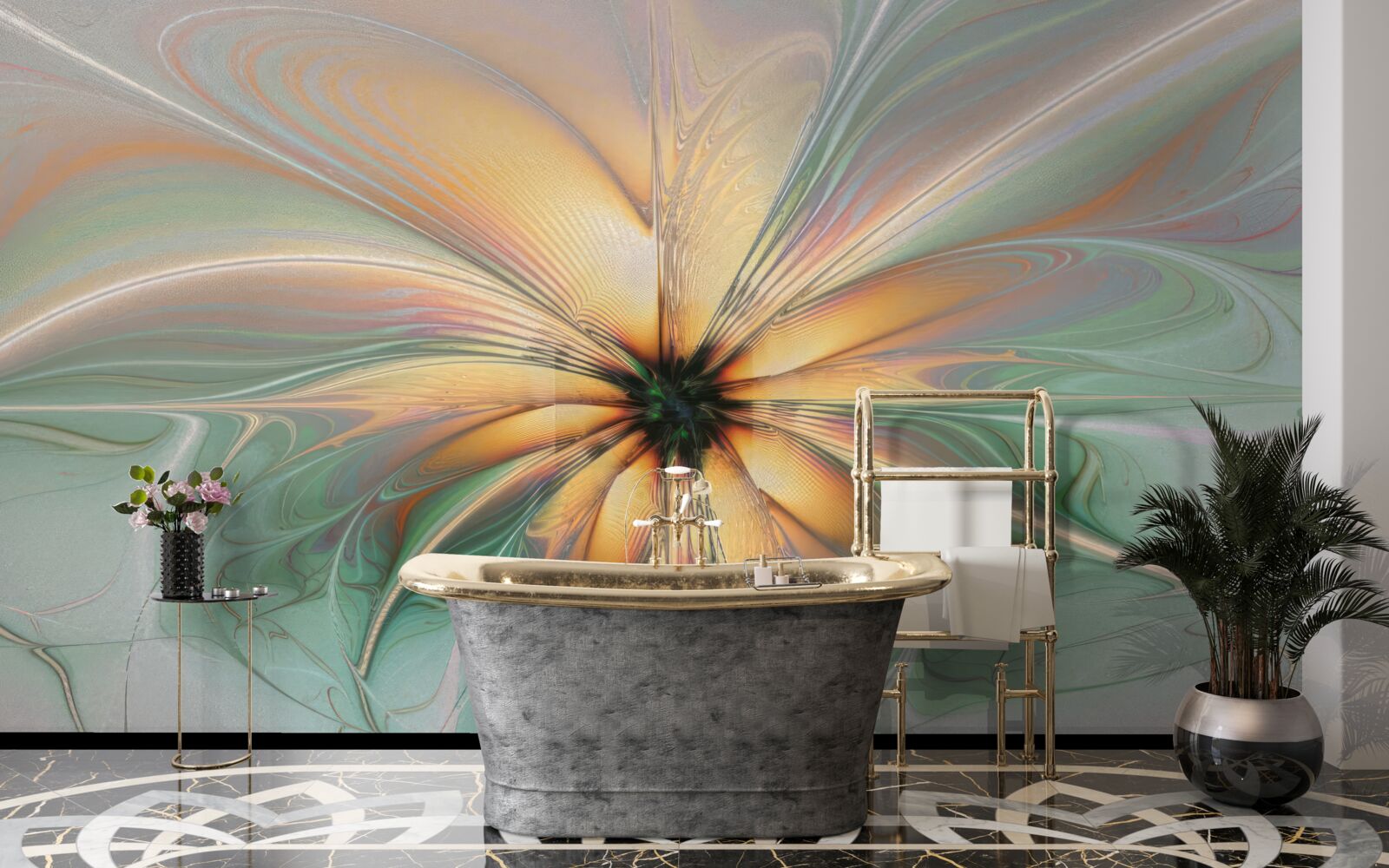 Papier peint les couleurs se sont répandues pour former une fleur