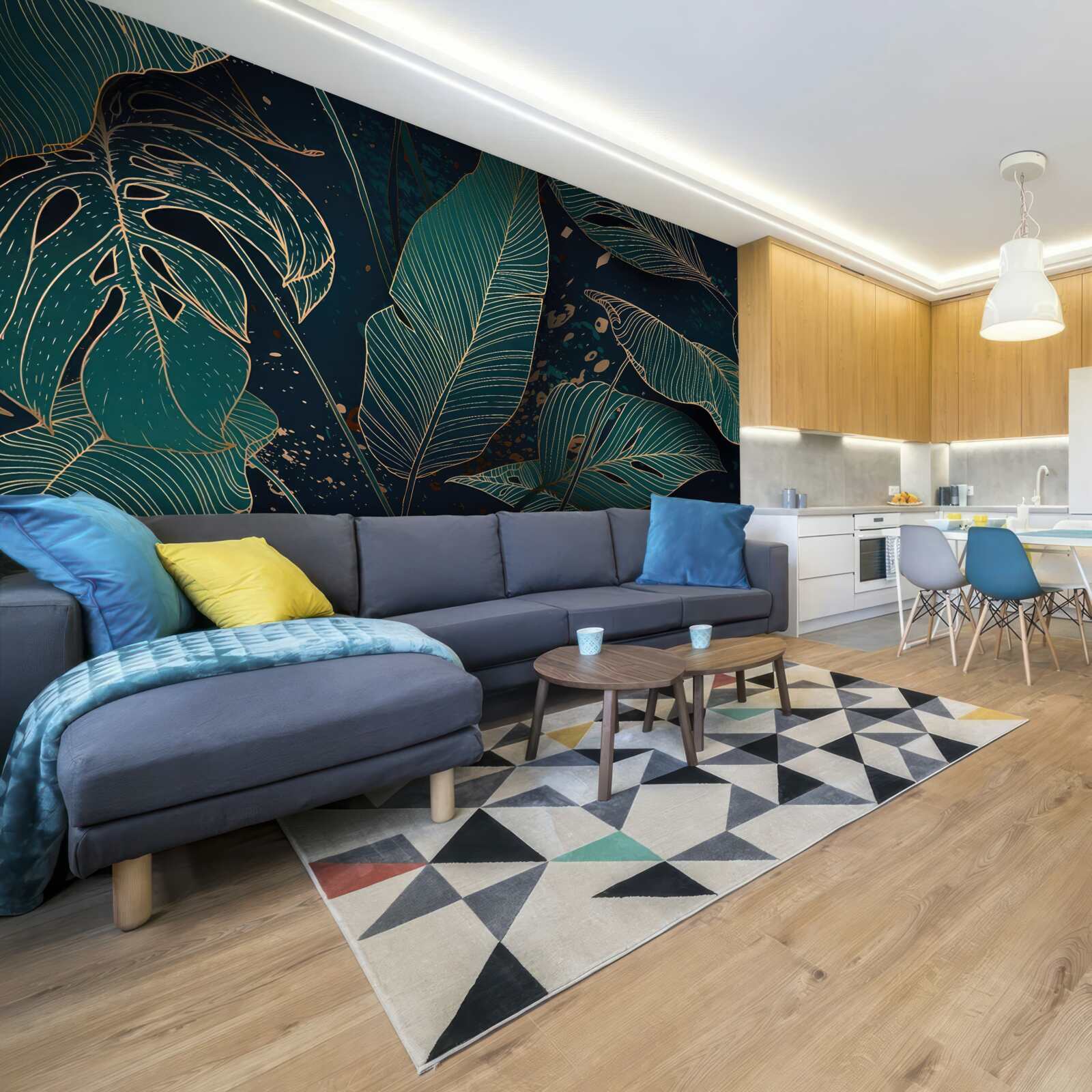 Papier peint grandes feuilles vertes