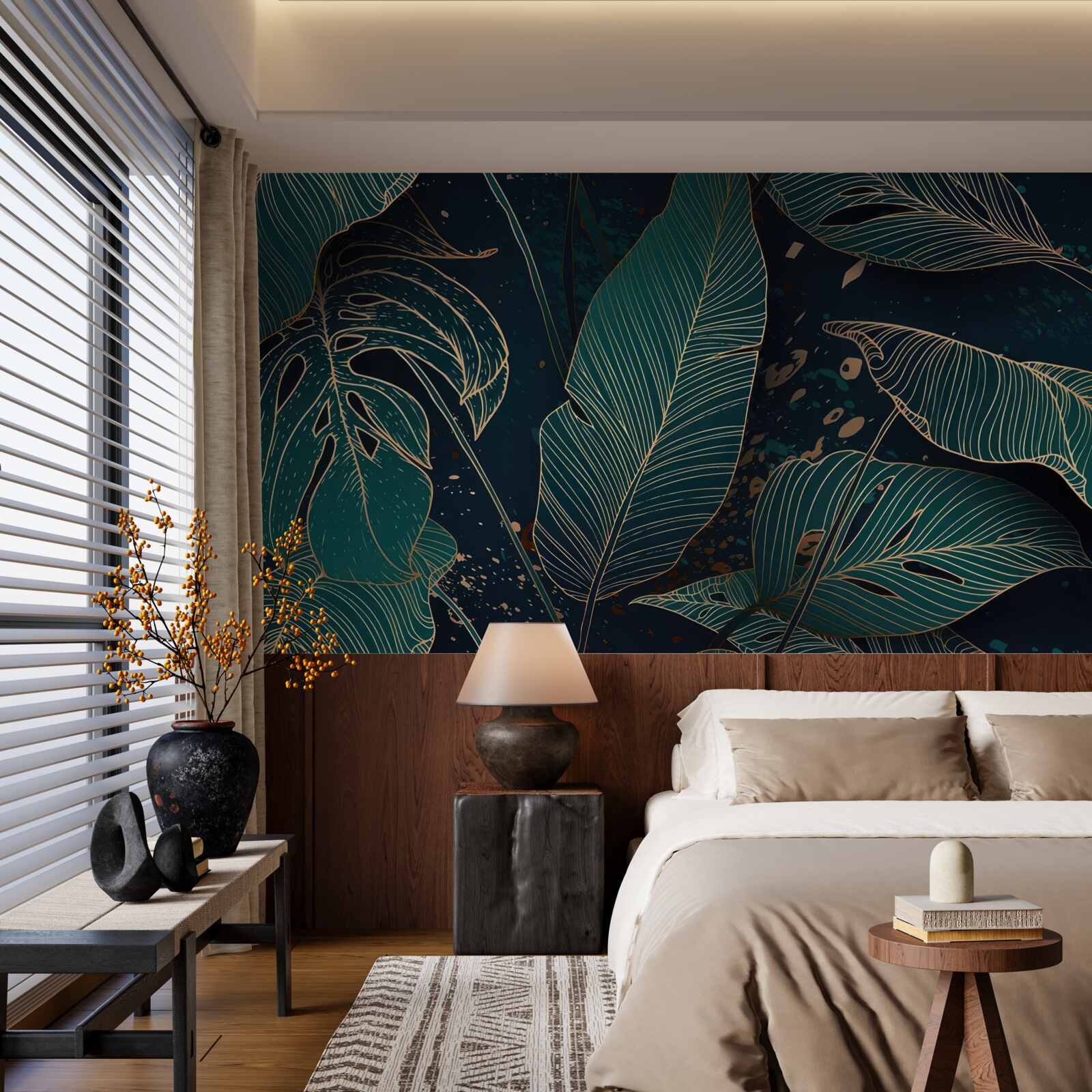 Papier peint grandes feuilles vertes