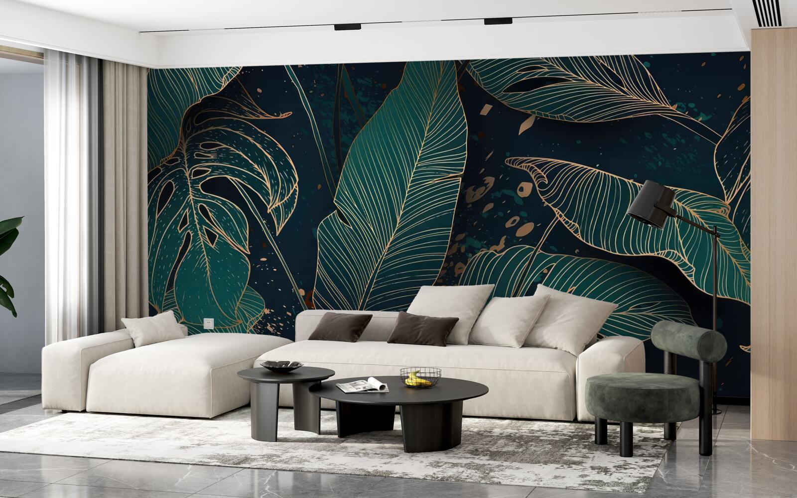 Papier peint grandes feuilles vertes