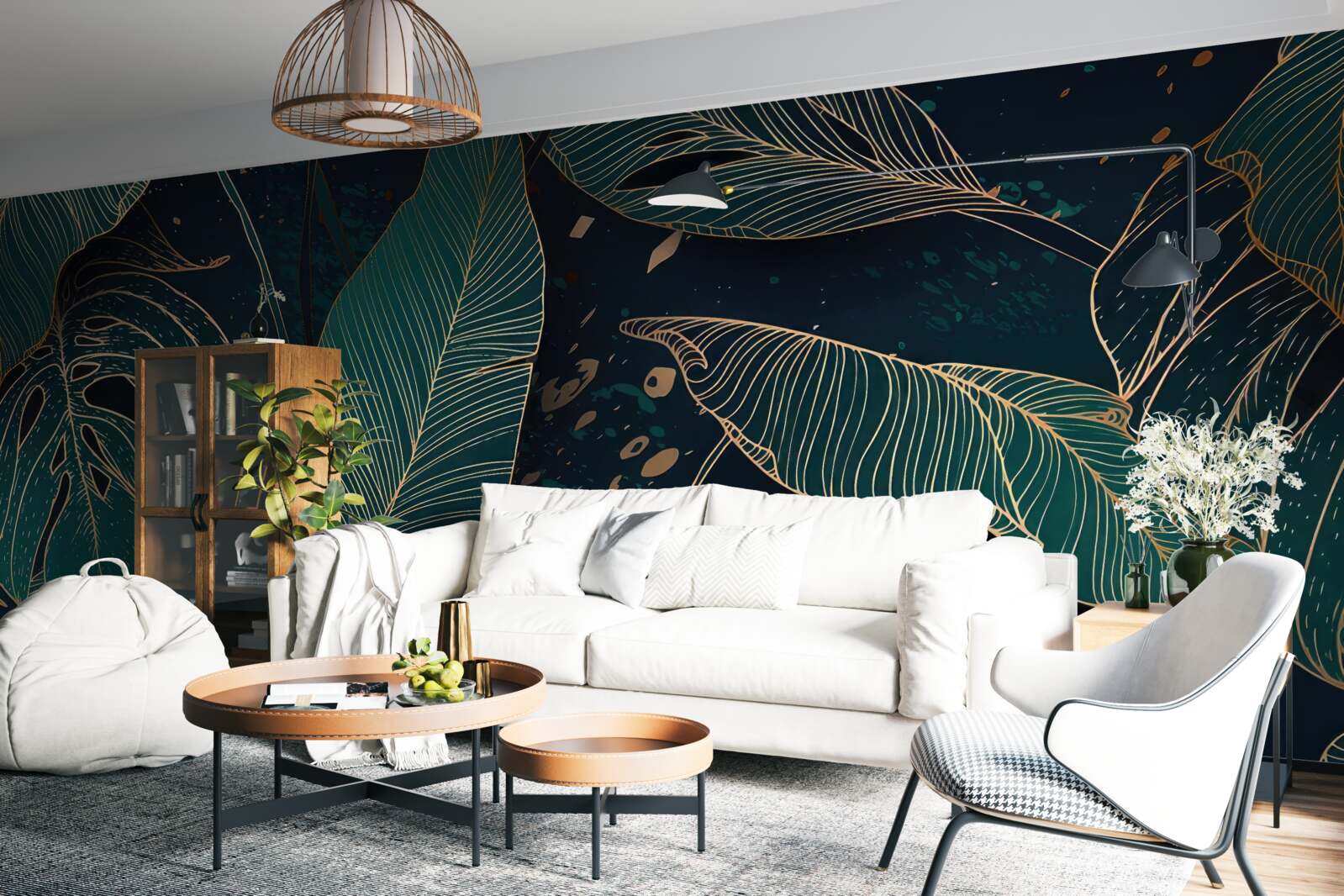 Papier peint grandes feuilles vertes