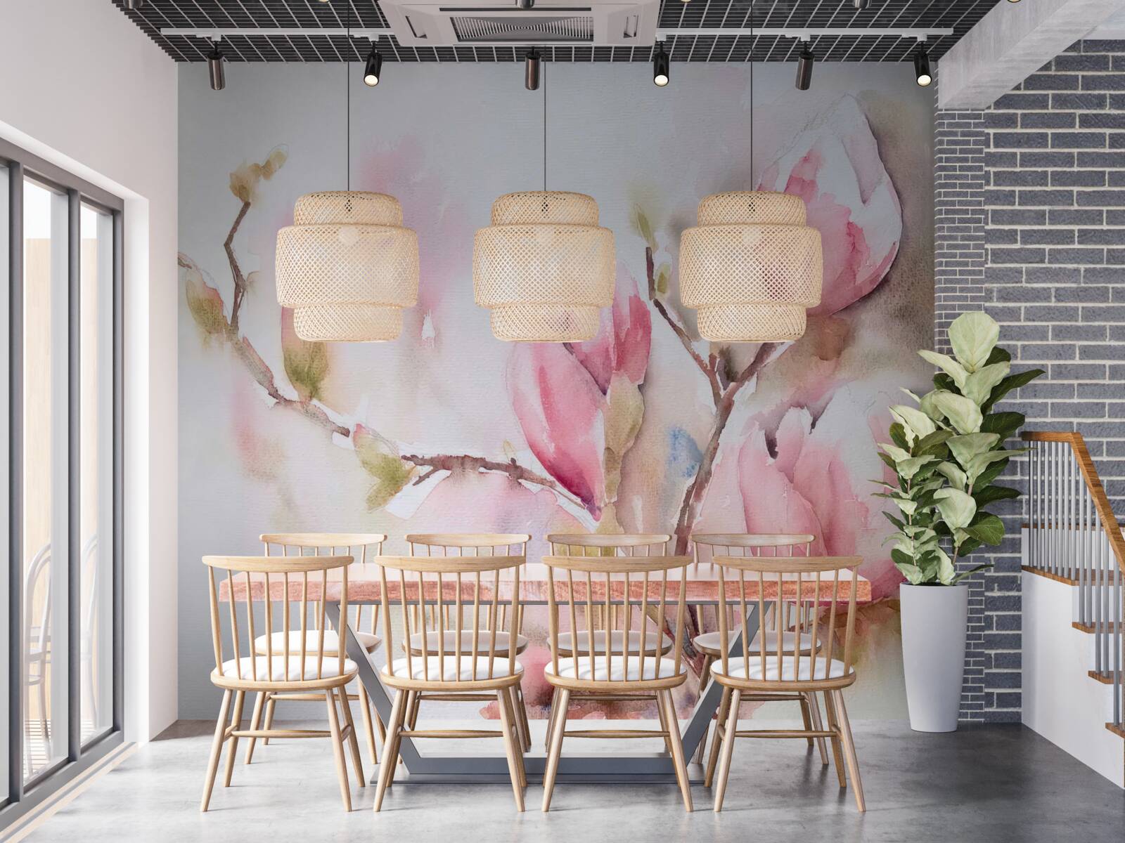 Papier peint bourgeons roses