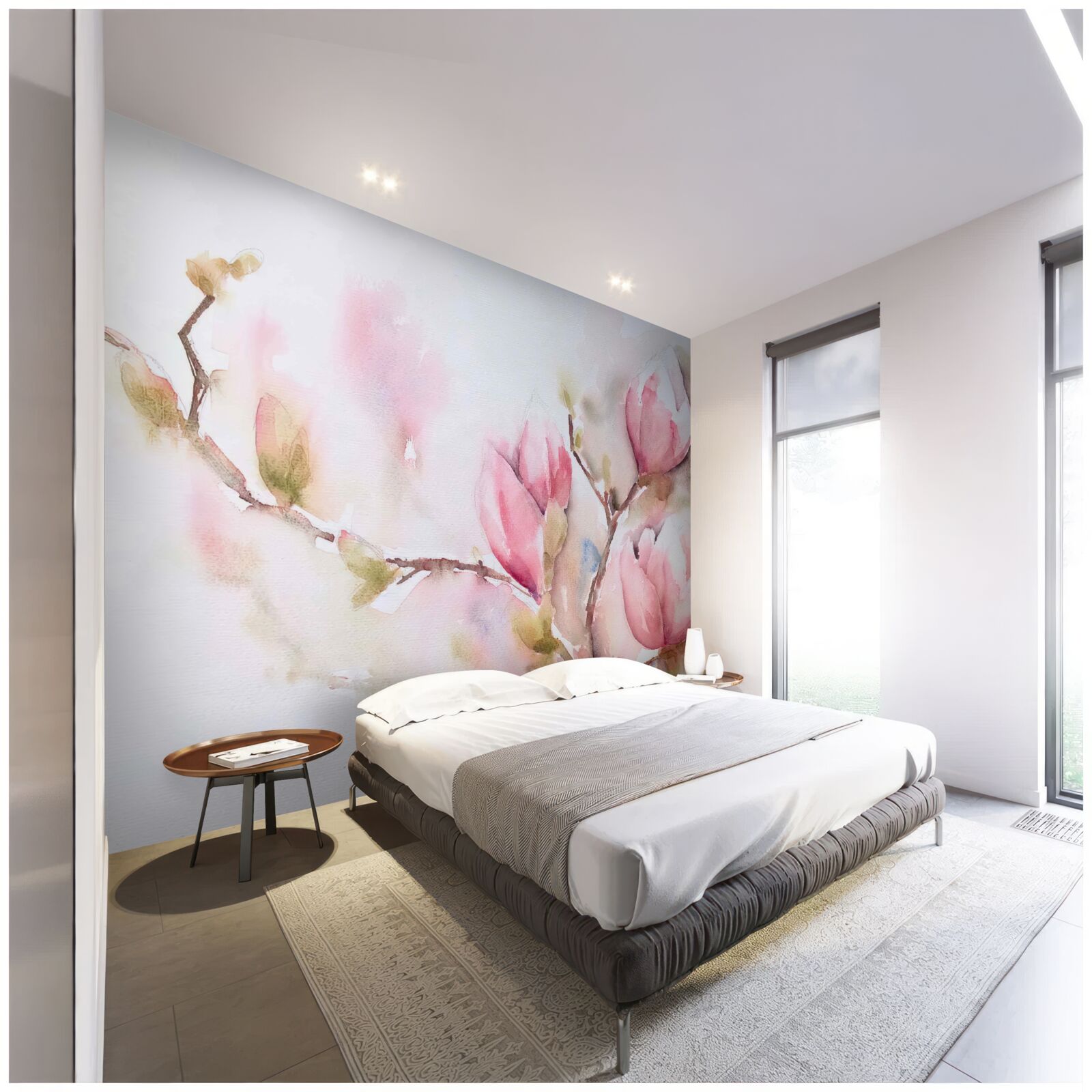 Papier peint bourgeons roses