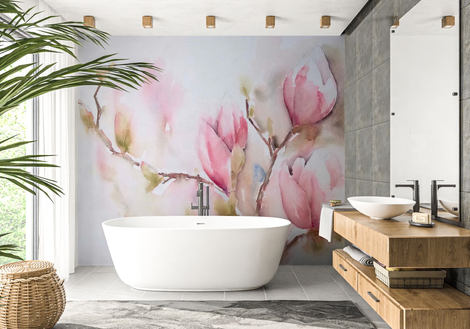 Papier peint bourgeons roses