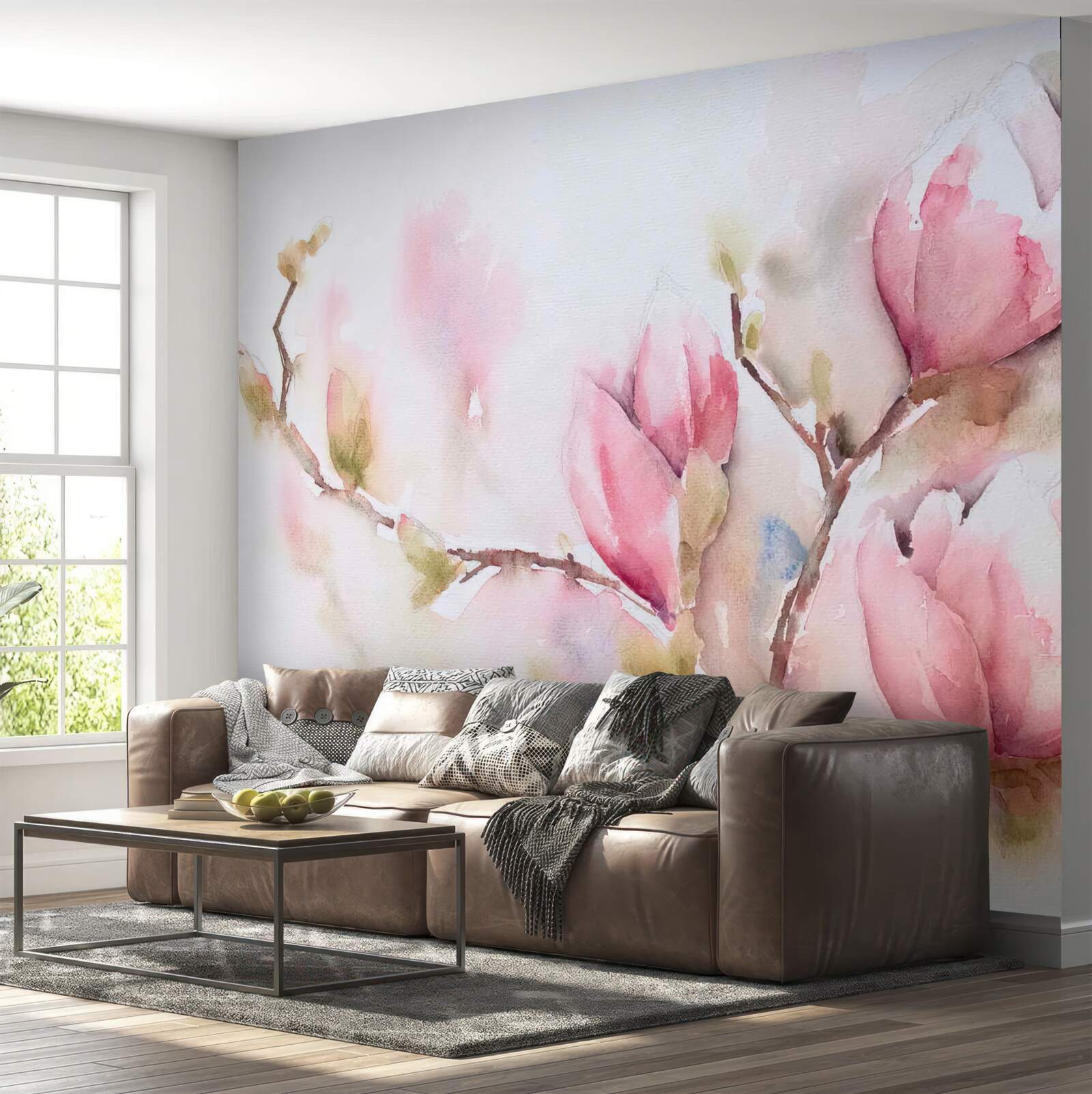 Papier peint bourgeons roses