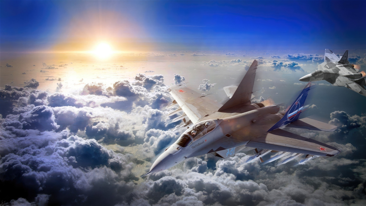 Papier peint les avions de chasse traversent les nuages