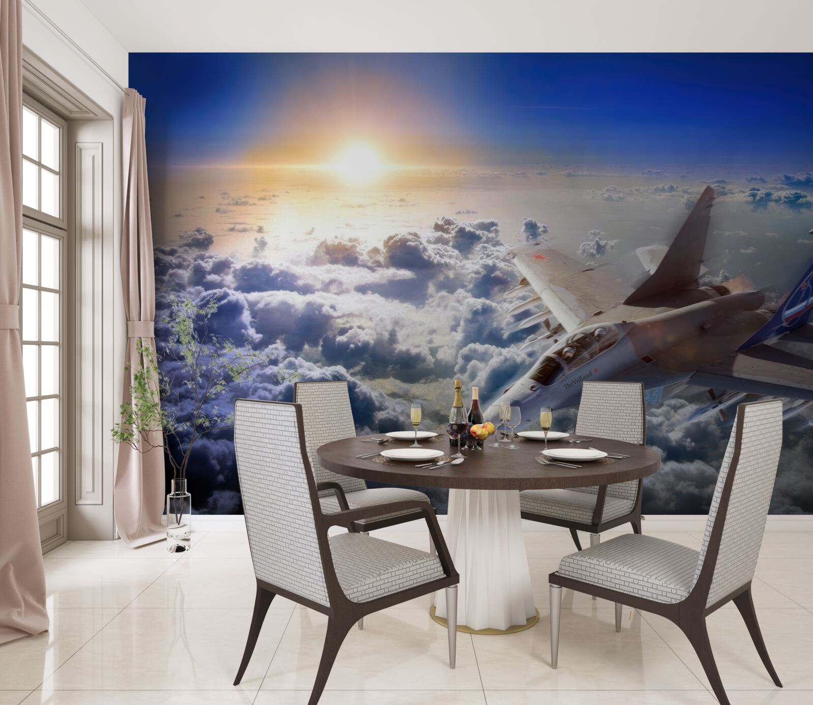 Papier peint les avions de chasse traversent les nuages