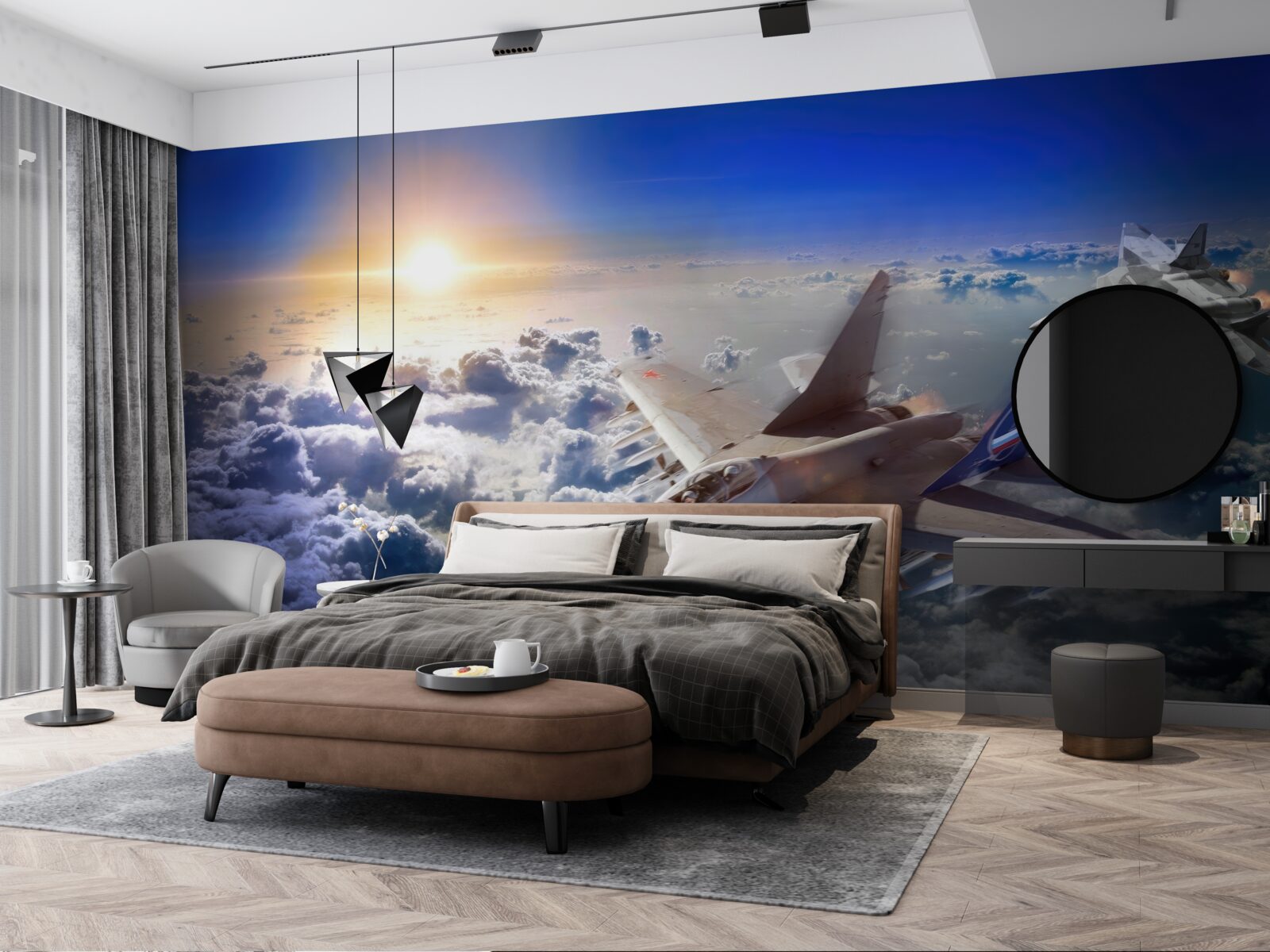 Papier peint les avions de chasse traversent les nuages