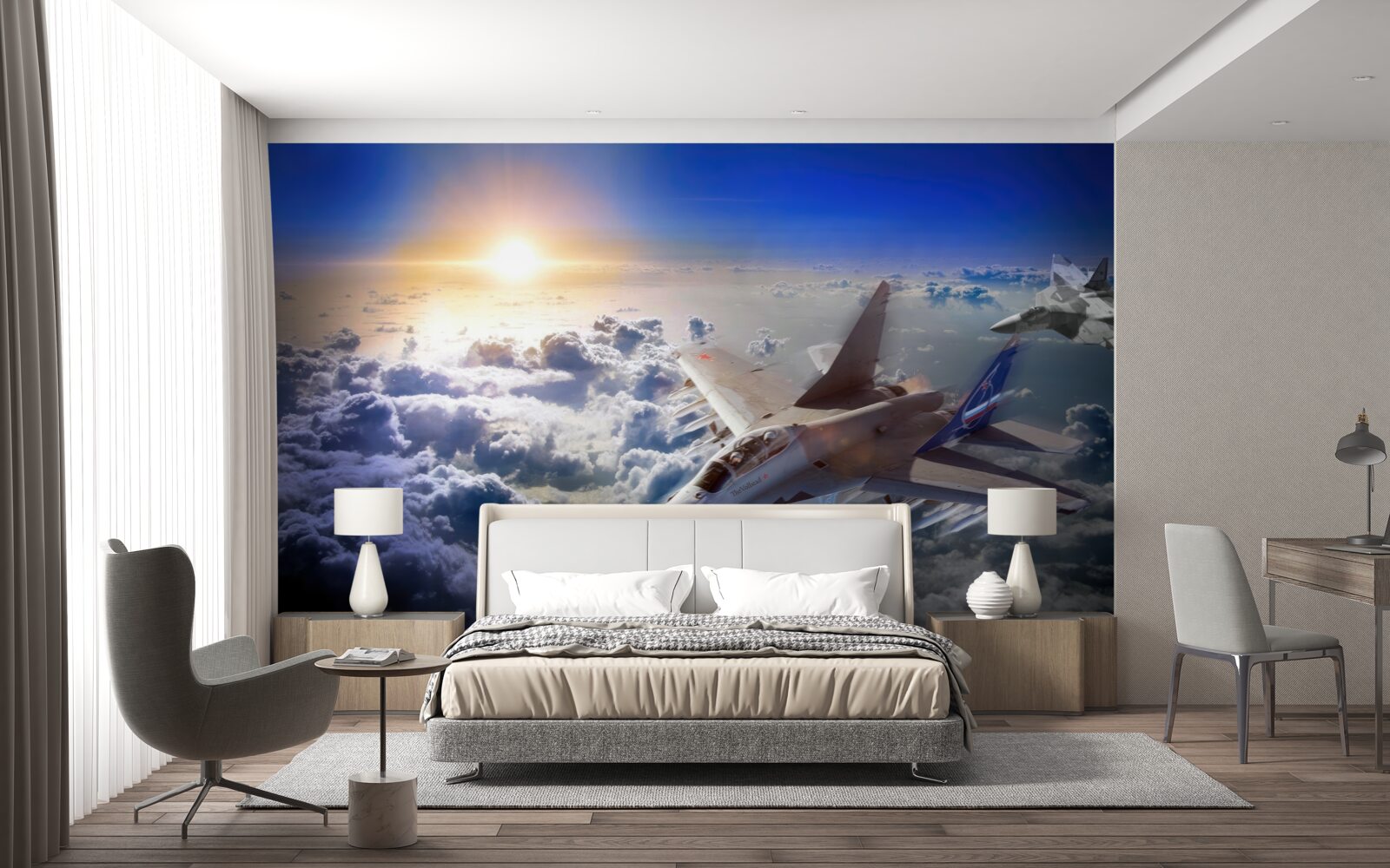 Papier peint les avions de chasse traversent les nuages