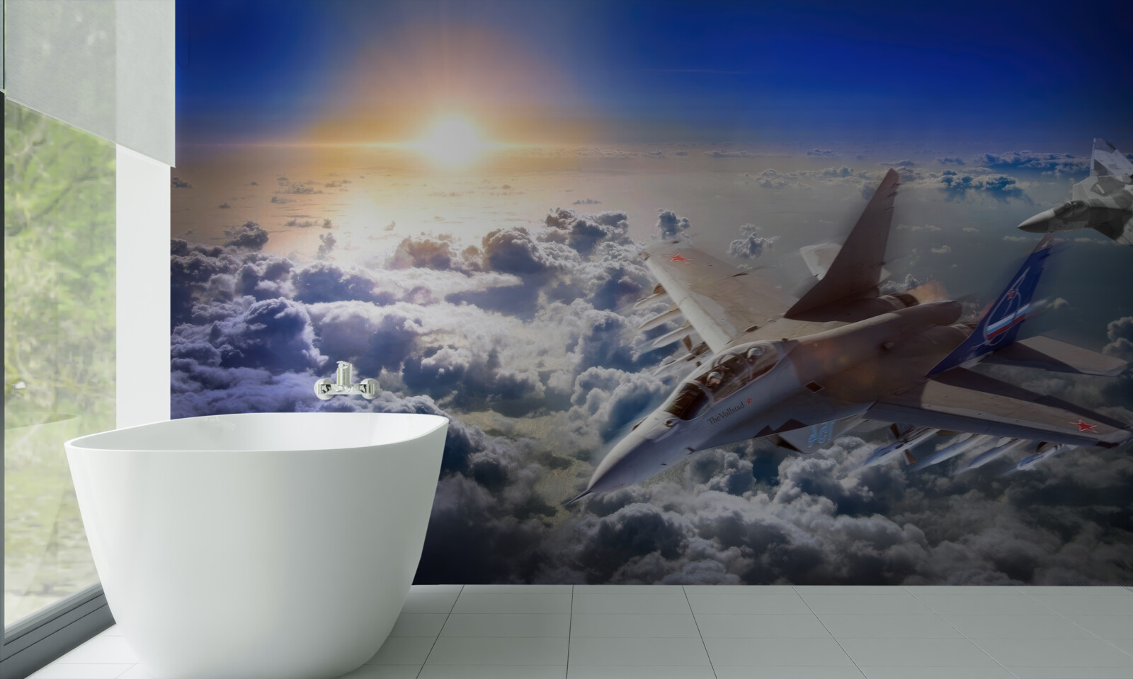 Papier peint les avions de chasse traversent les nuages